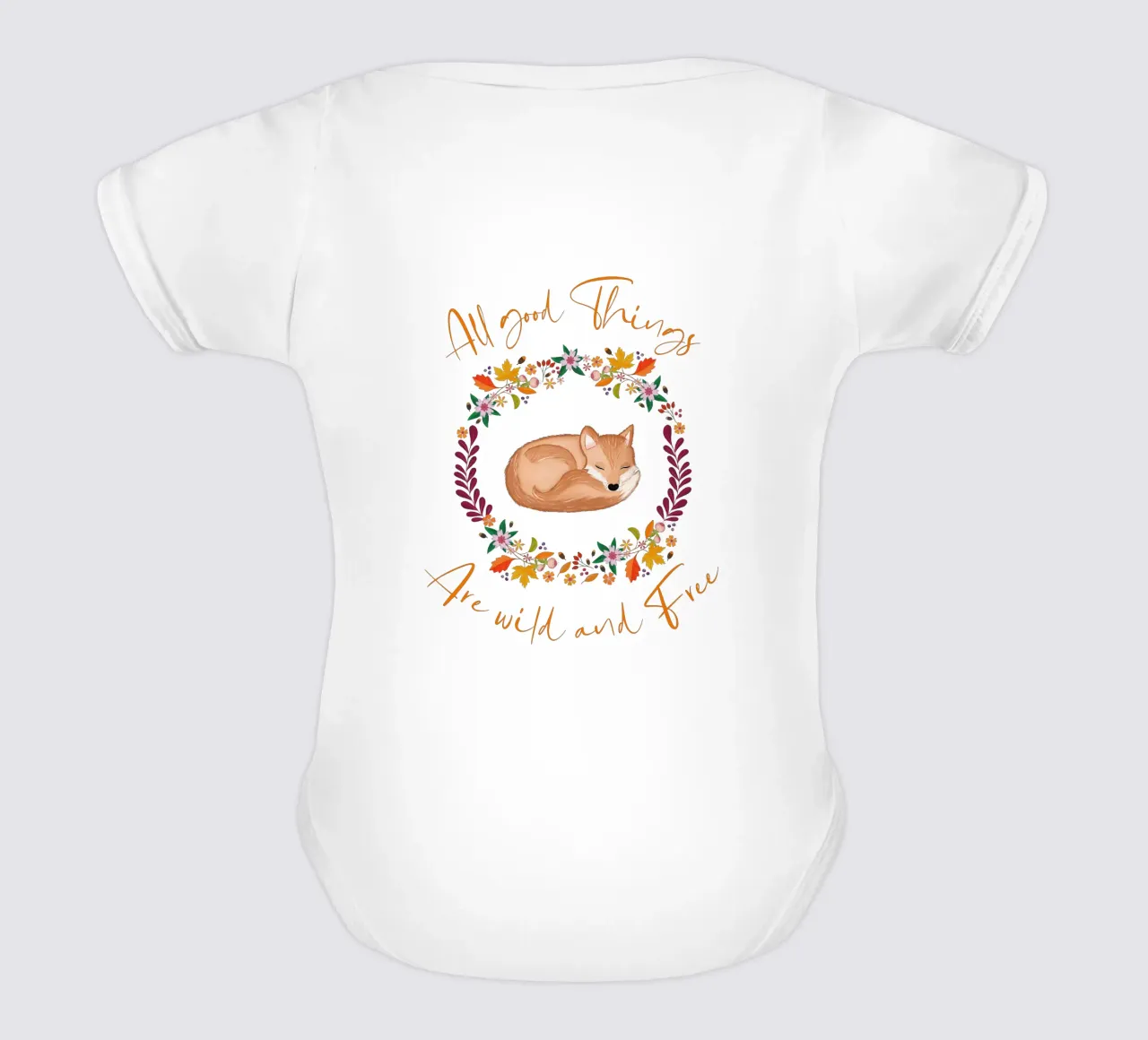 Fuchs mit Herbstkranz: Tutte le cose belle sono selvagge e libere body neonato maniche corte da CalliLetters