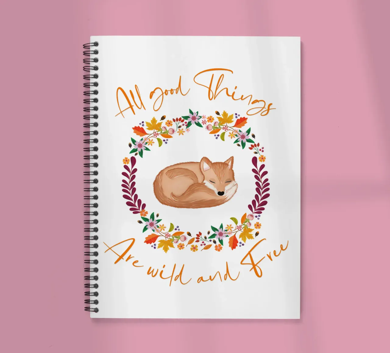 Fuchs mit Herbstkranz: All good things are wild and free spiral notebook by CalliLetters