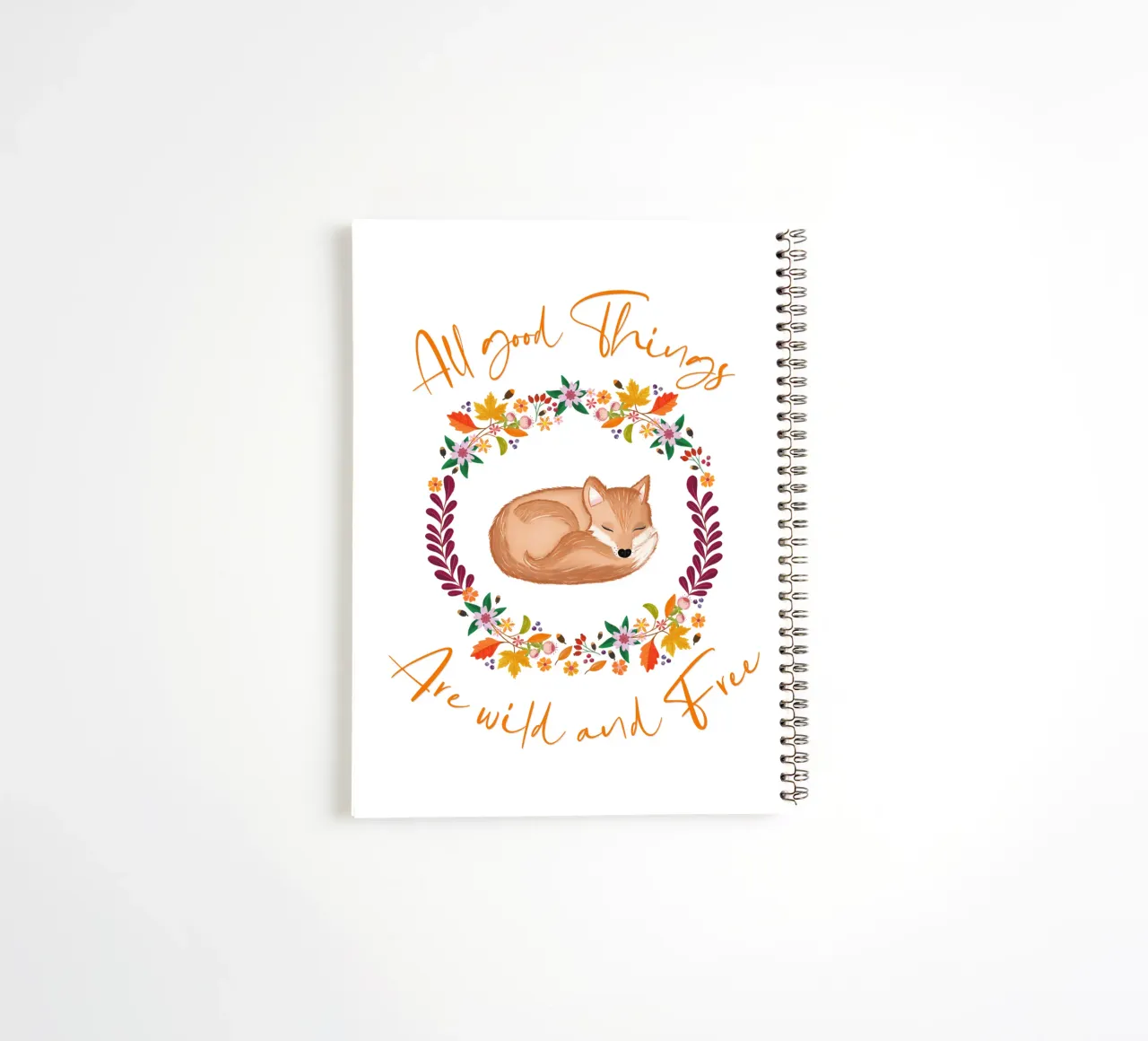 Fuchs mit Herbstkranz: All good things are wild and free spiral notebook by CalliLetters