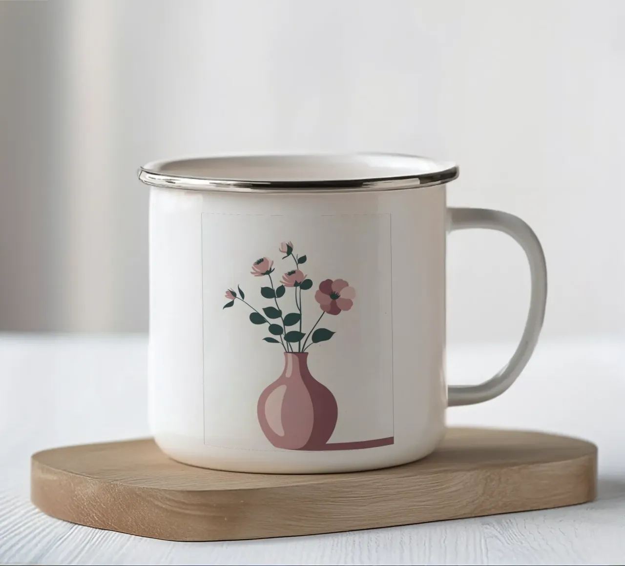 fiore in vas tazza in smalto da botanical shop
