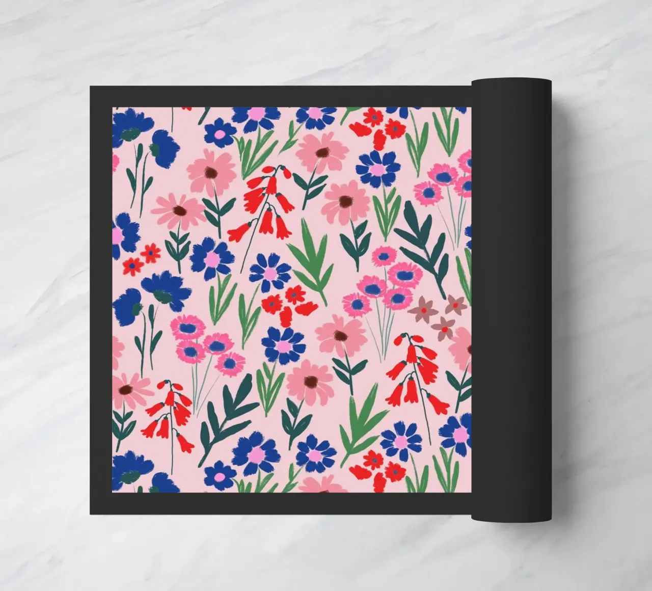 Des fleurs joyeuses en rose, bleu et rouge paillasson de Petra Lang - Floral Art