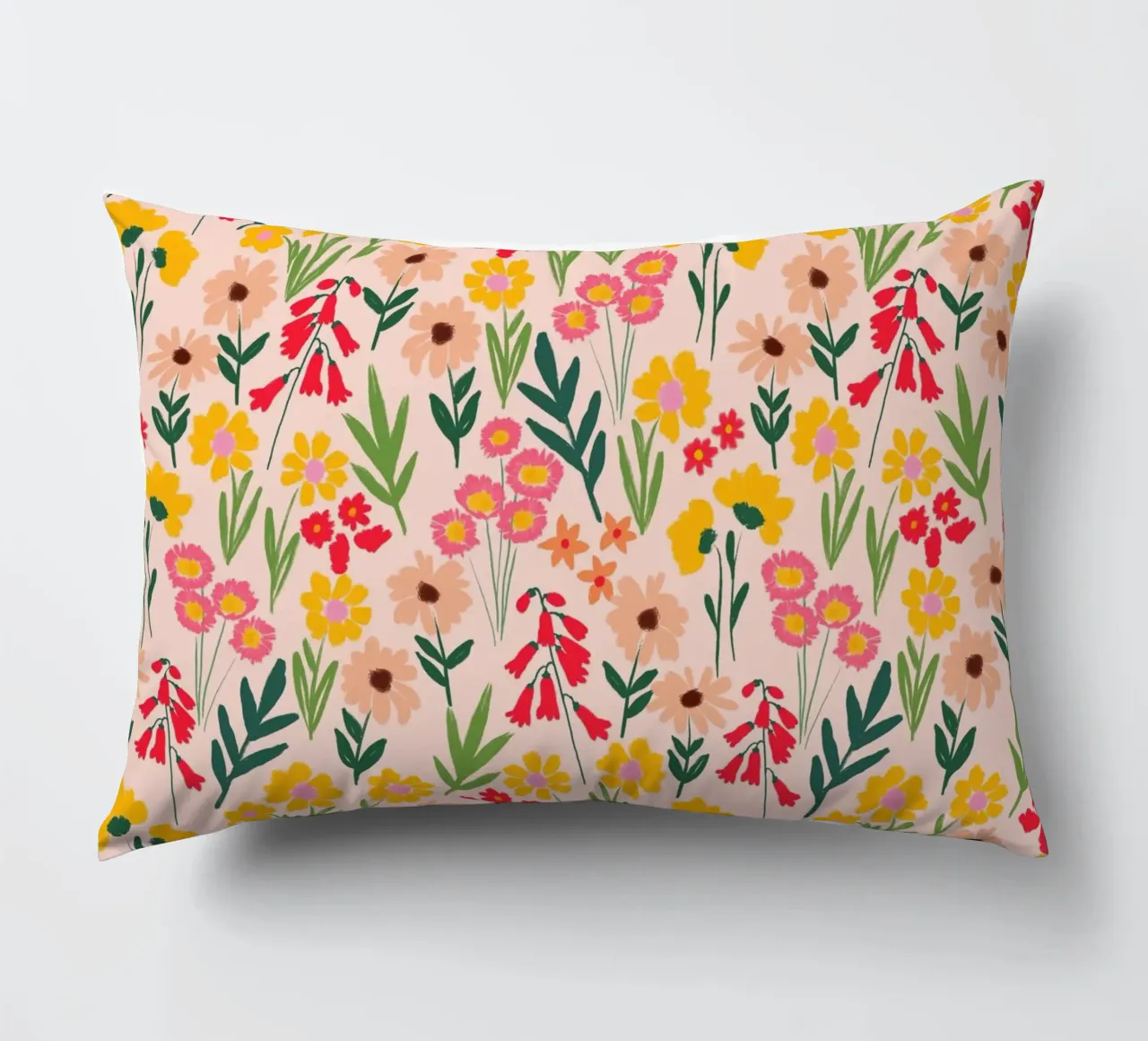 Happy Florals in Warm Yellow and Coral Pink decorative cushion by Petra Lang - Floral Art