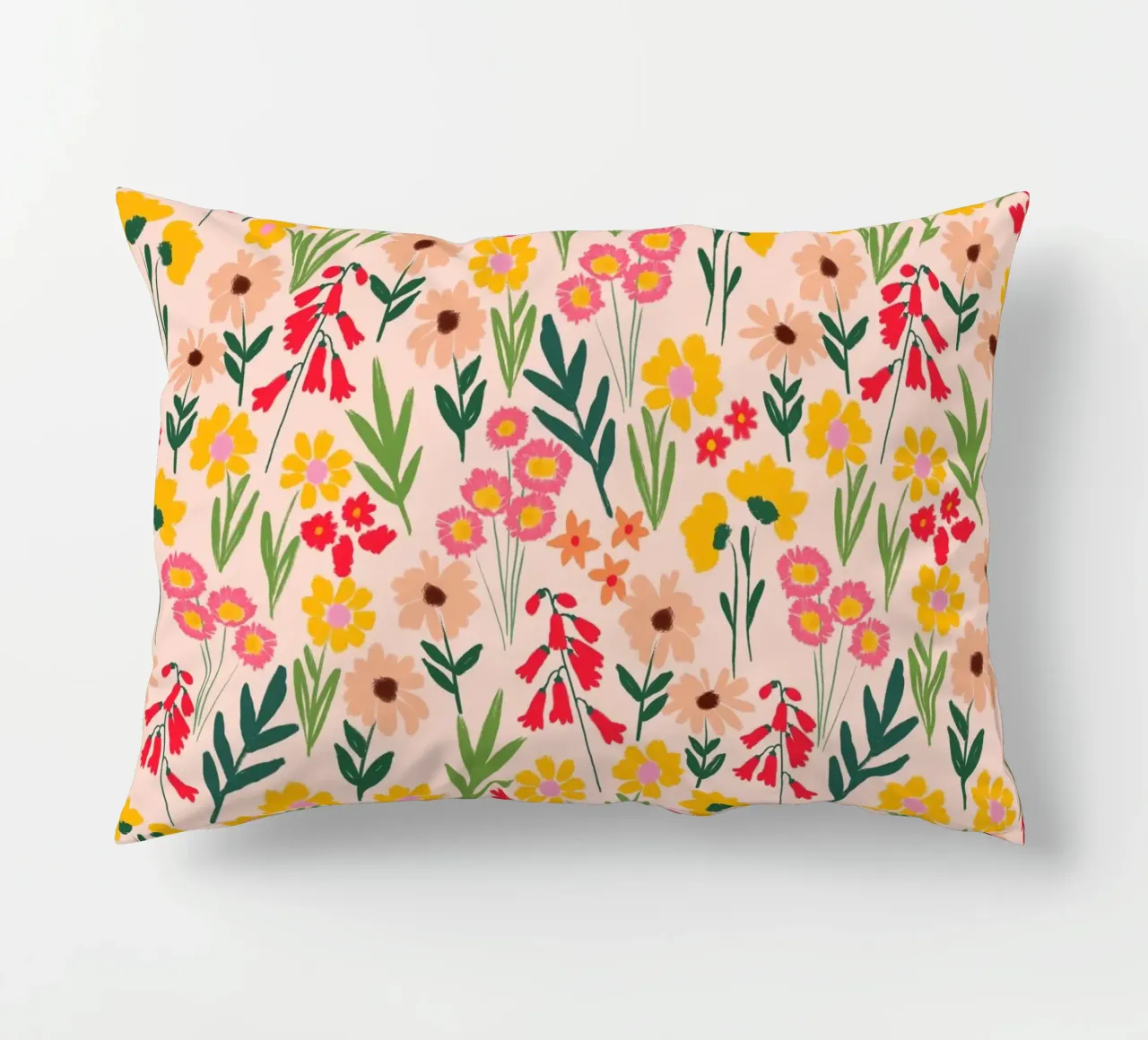Happy Florals in Warm Yellow and Coral Pink decorative cushion by Petra Lang - Floral Art