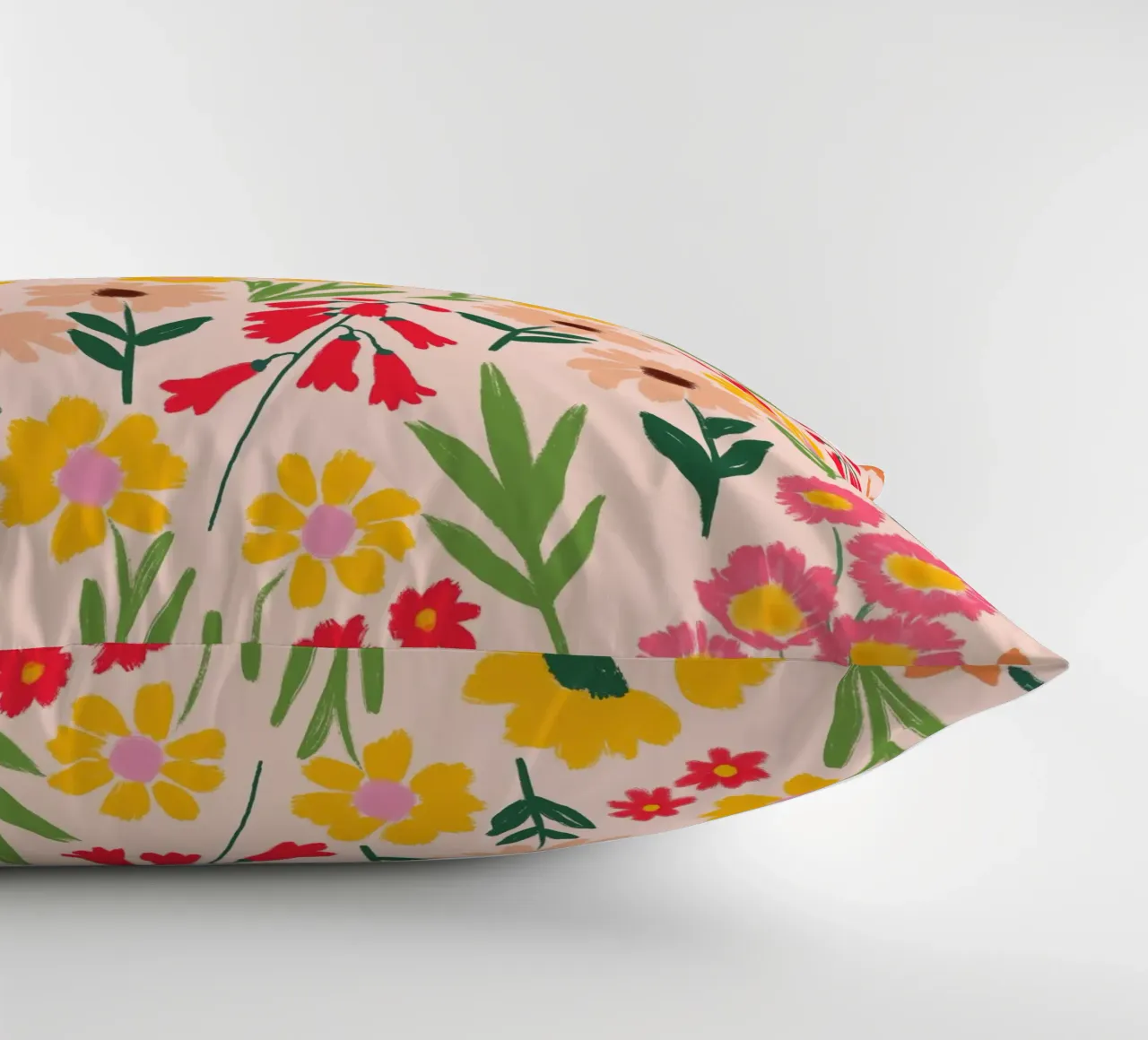 Happy Florals in Warm Yellow and Coral Pink decorative cushion by Petra Lang - Floral Art
