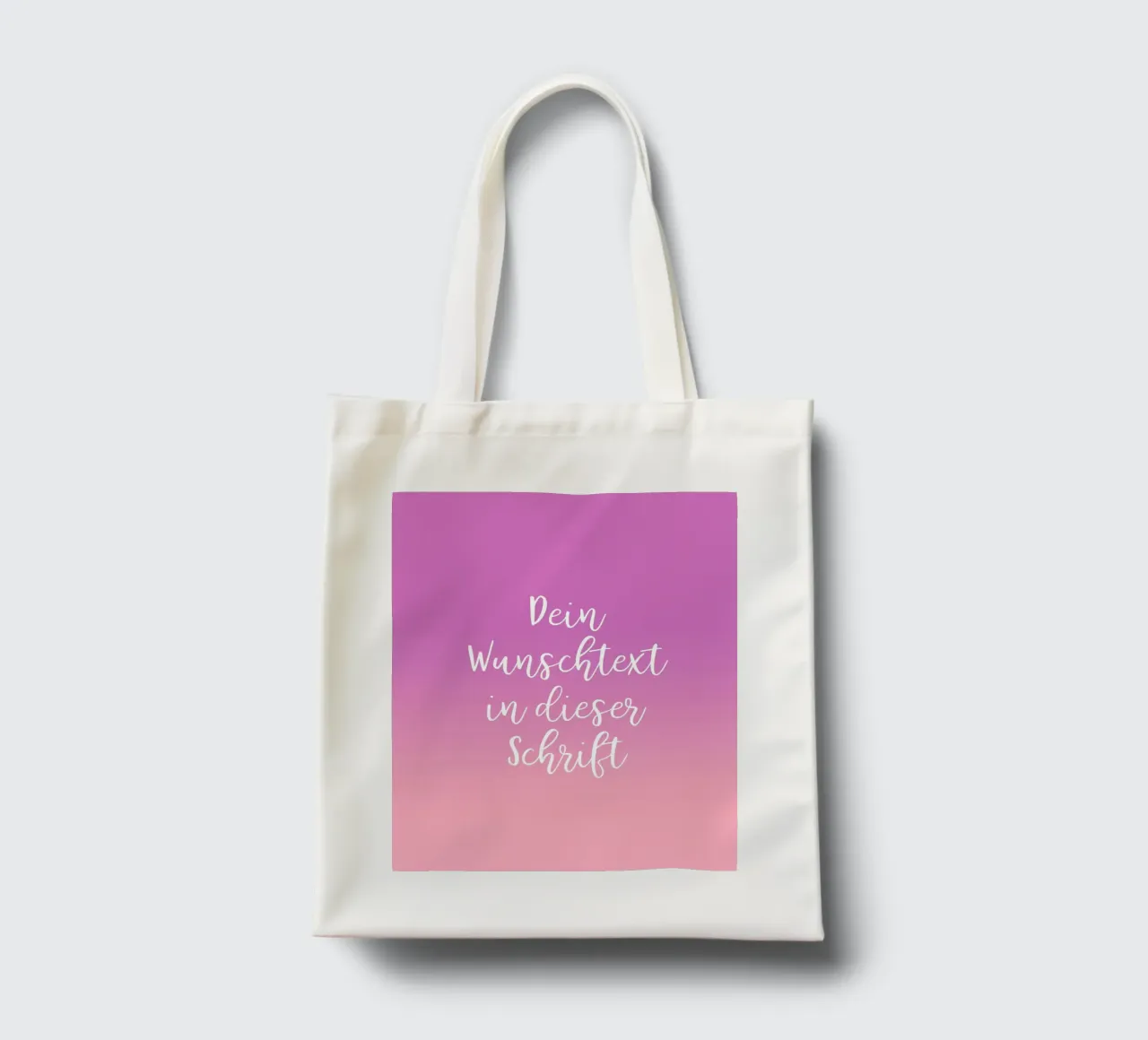 Wunschtext in Schreibschrift auf lila rosa gradient borsa in juta da BAINAI BRICK