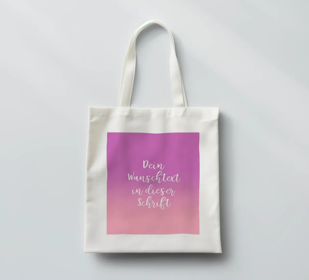 Wunschtext in Schreibschrift auf lila rosa gradient borsa in juta da BAINAI BRICK