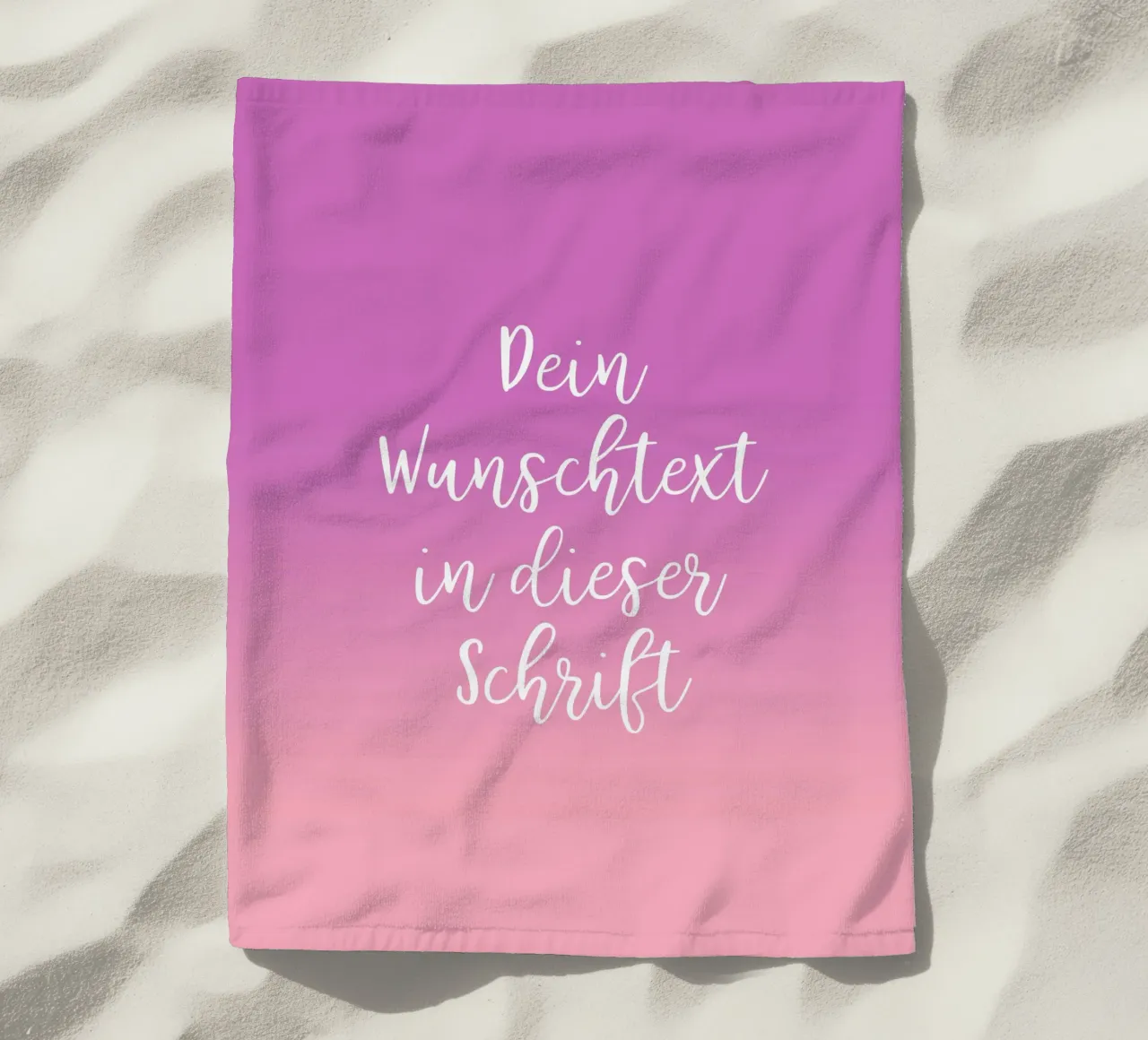 Wunschtext in Schreibschrift auf lila rosa gradient telo mare da BAINAI BRICK