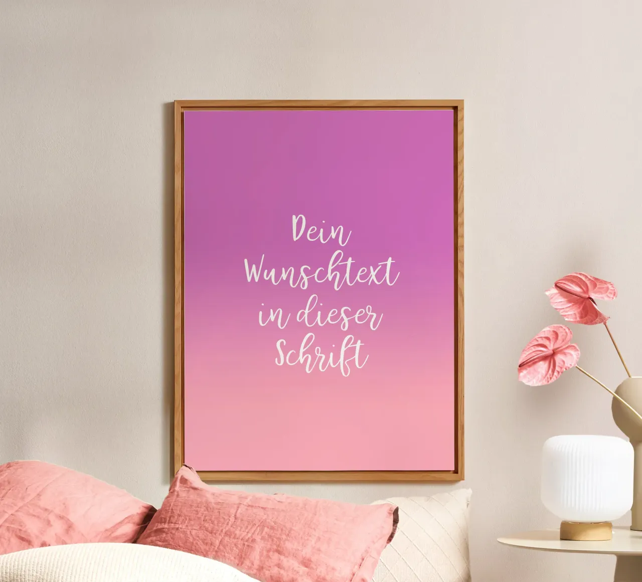 Wunschtext in Schreibschrift auf lila rosa gradient alluminio dibond da BAINAI BRICK