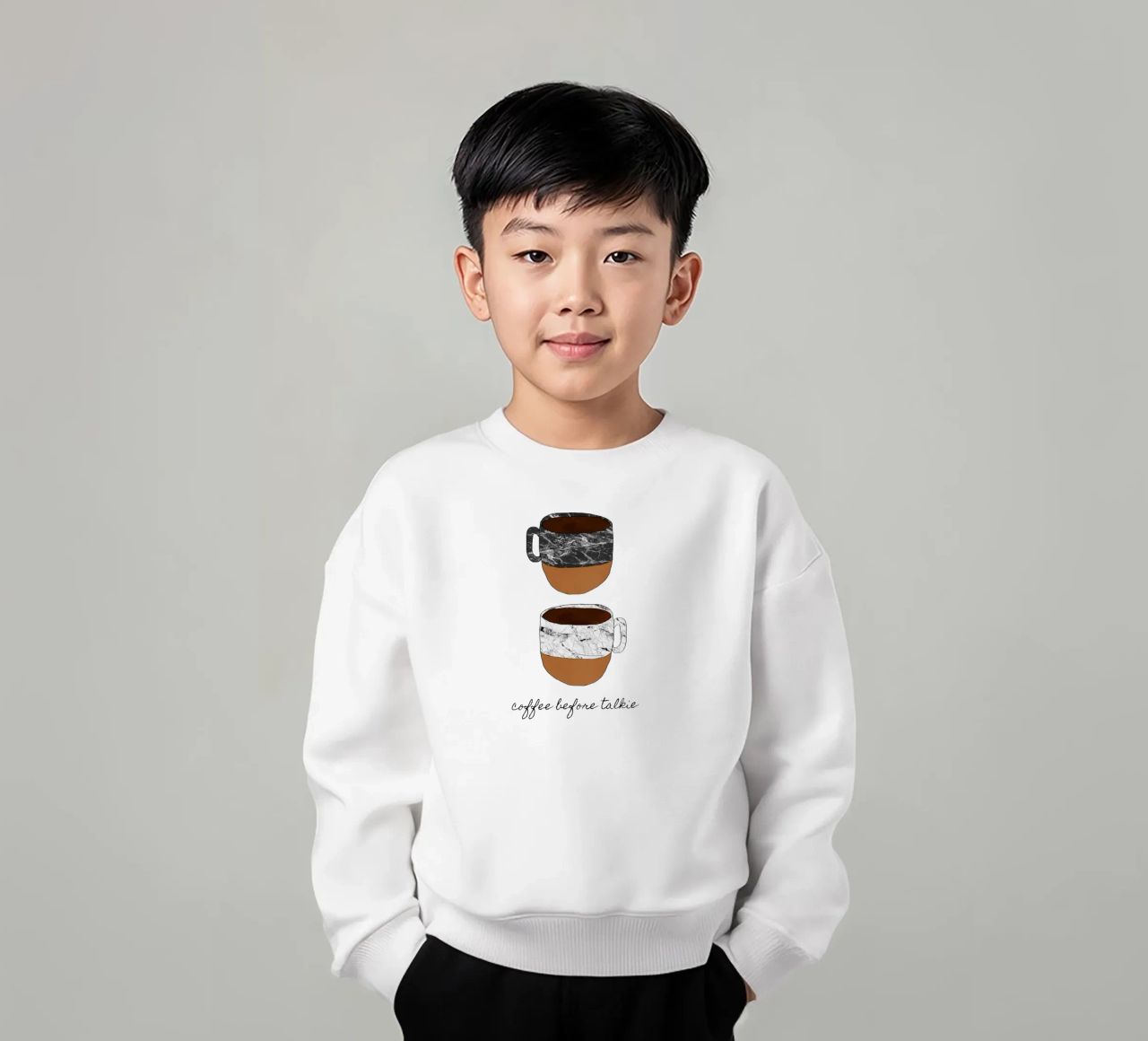 Caffè prima di parlare felpa bambino da Orara Studio