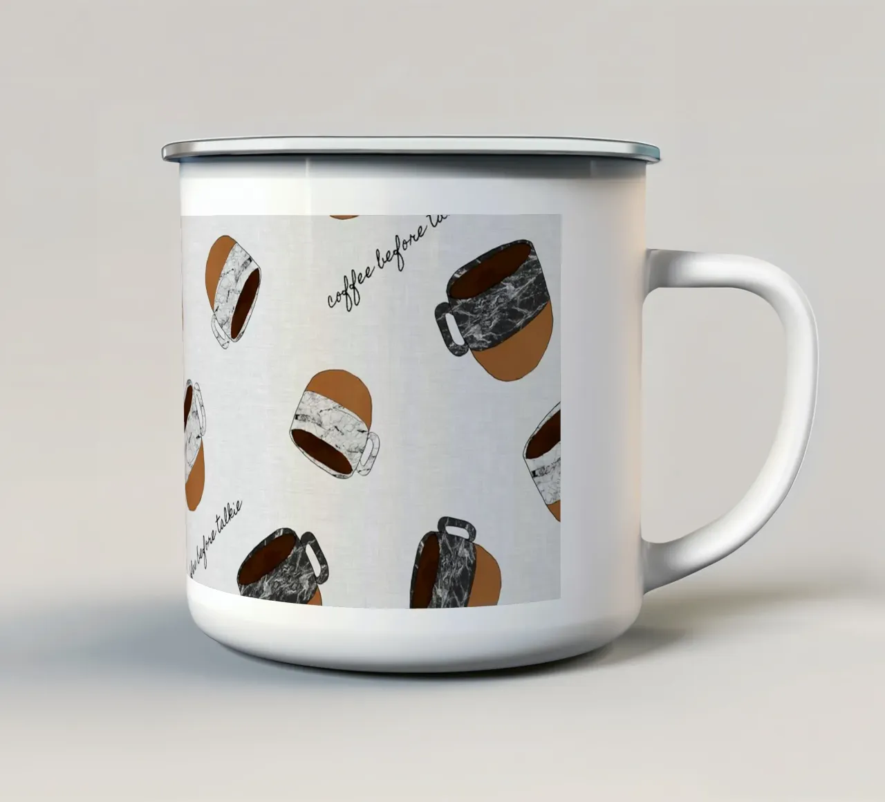 Kaffee vor dem Tonfilm Emaille Tasse von Orara Studio