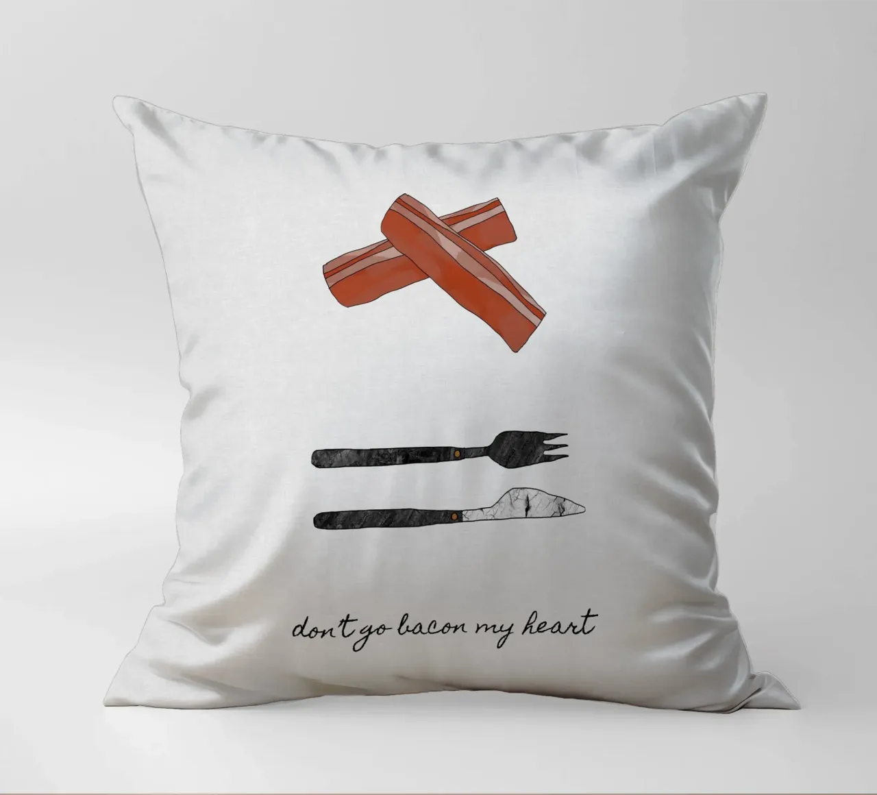 Don't Go Bacon My Heart decorative cushion by Orara Studio