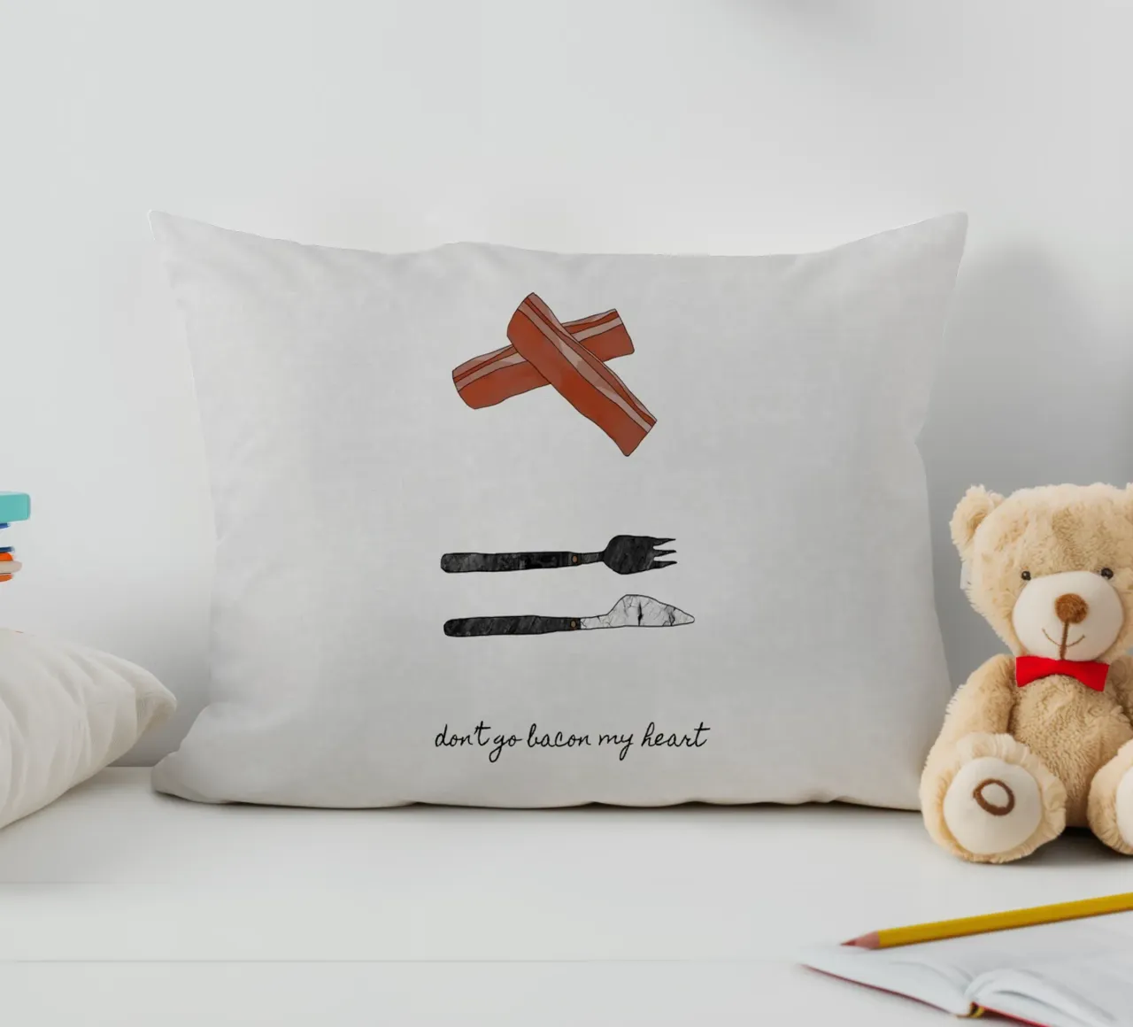 Don't Go Bacon My Heart decorative cushion by Orara Studio