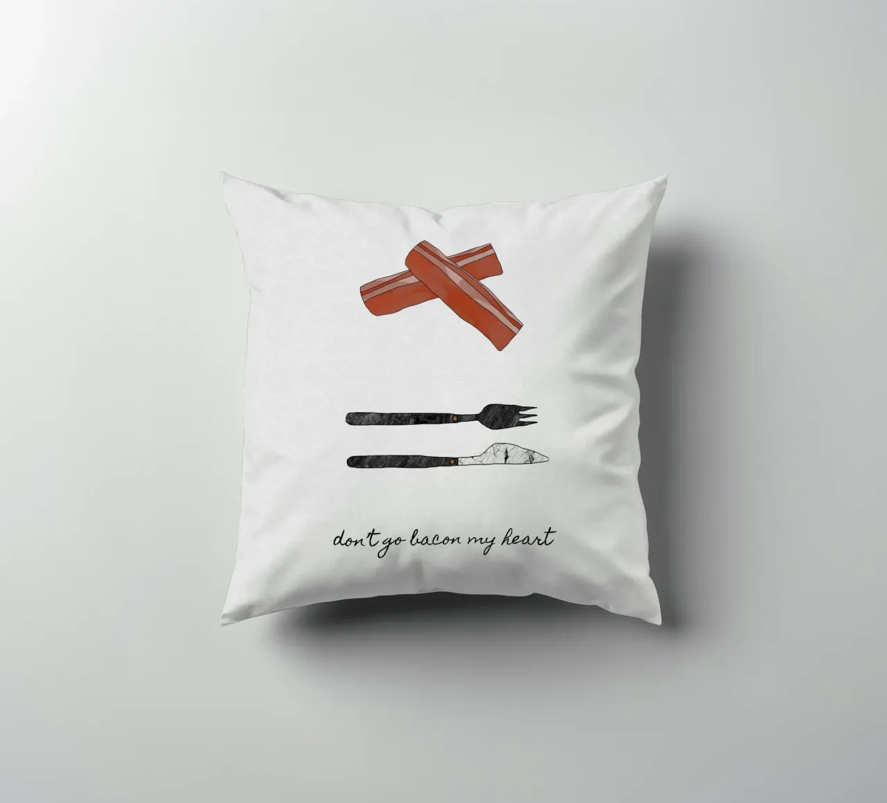 Don't Go Bacon My Heart decorative cushion by Orara Studio