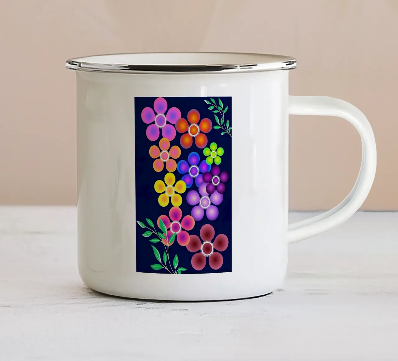 Modern Pop Art Flowers on a Navy Background tazza in smalto da Gerarldking Mellisa