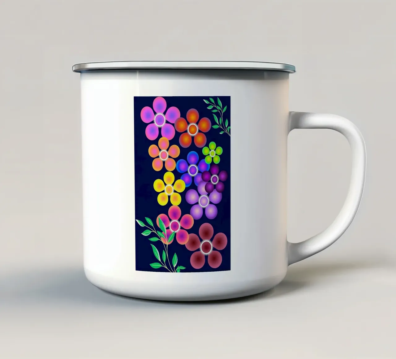 Modern Pop Art Flowers on a Navy Background tazza in smalto da Gerarldking Mellisa