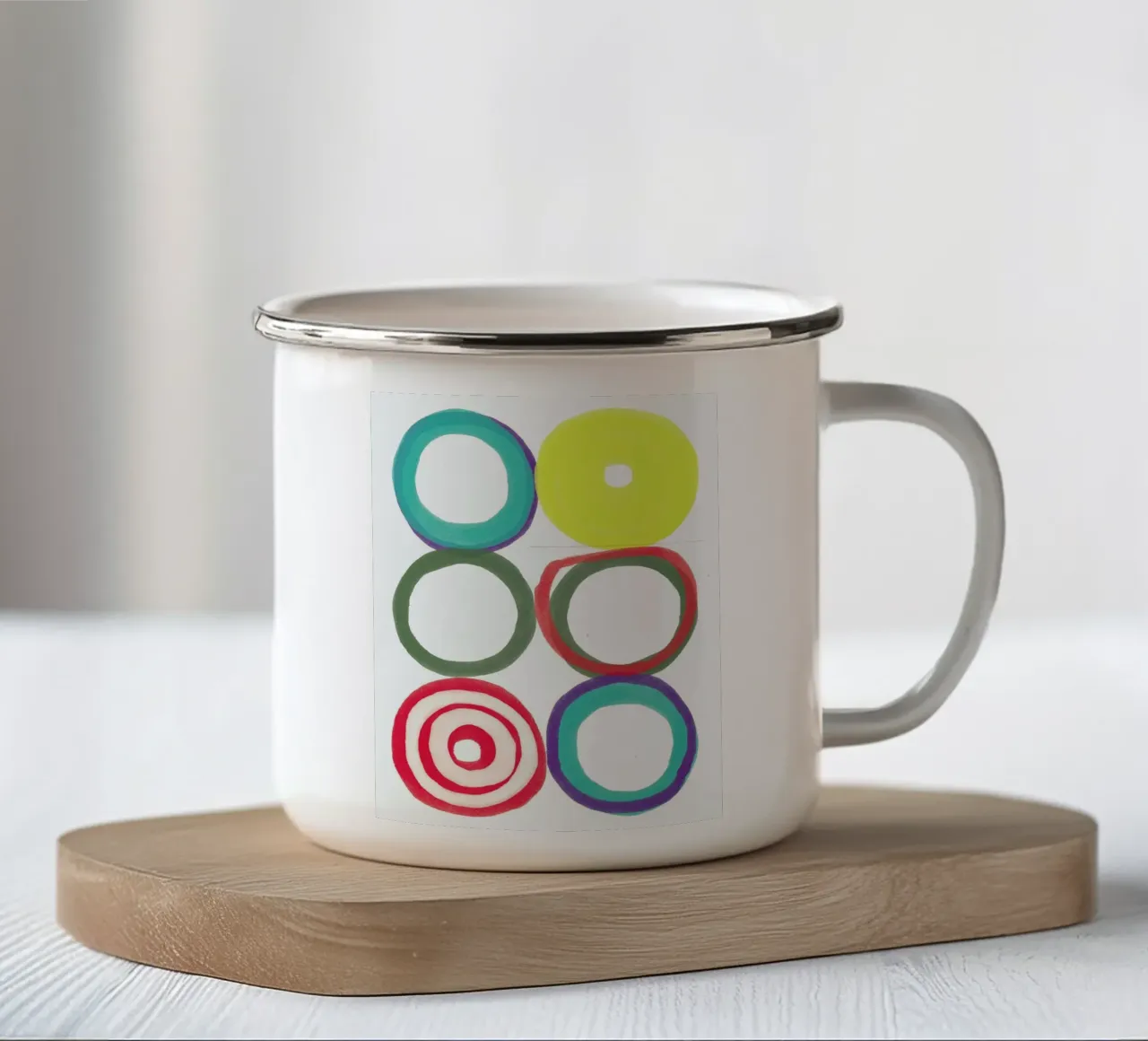 Circles enamel mug by Catherine Aguilar