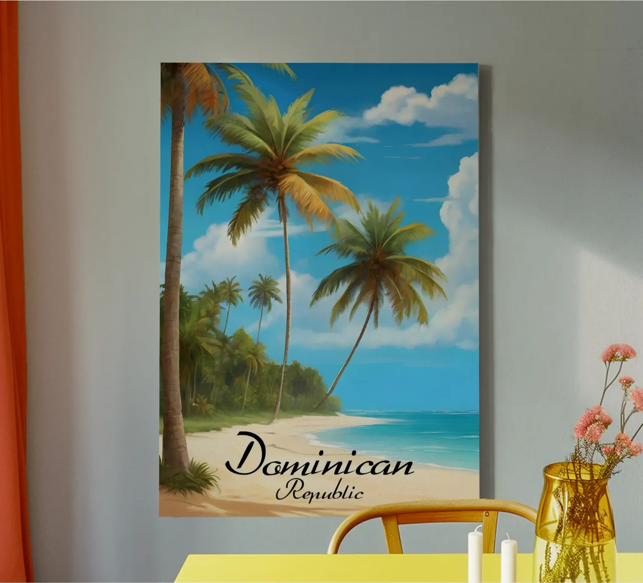 Scena di spiaggia tropicale della Repubblica Dominicana tela con Cornice a cassetta da Charnwood Prints