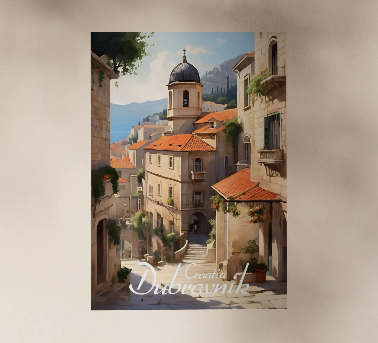 Scena di strada a Dubrovnik pellicola backlit da Charnwood Prints