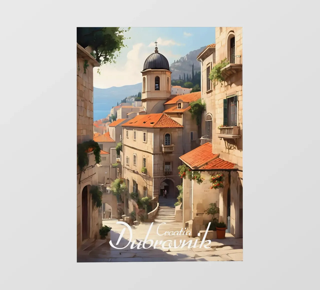 Scena di strada a Dubrovnik pellicola backlit da Charnwood Prints