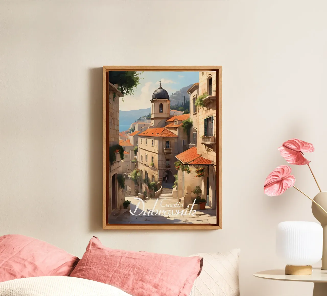 Scena di strada a Dubrovnik tela con Cornice a cassetta da Charnwood Prints