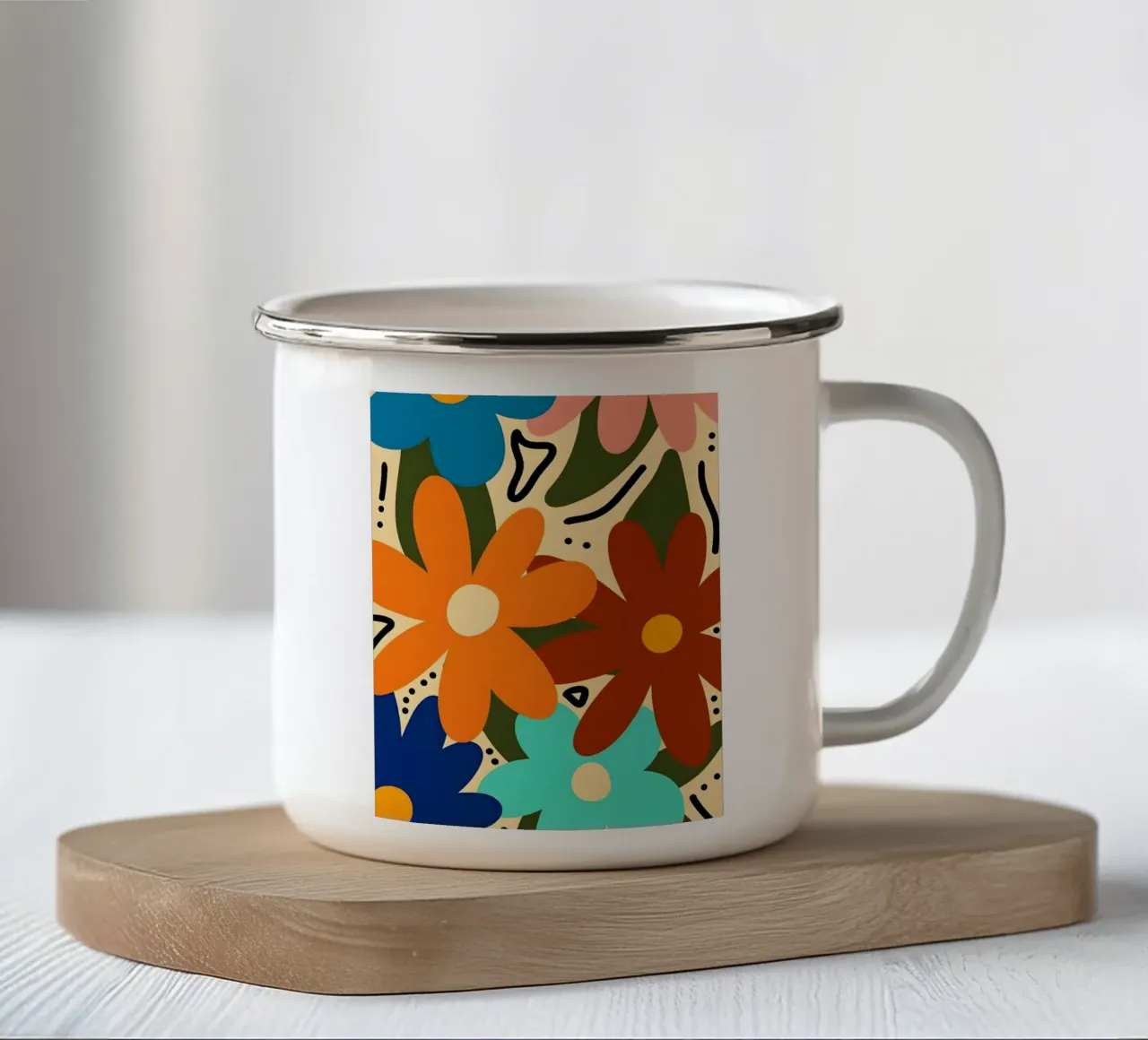 Pop floreale retrò - Arte floreale colorata tazza in smalto da Cozy Vibes