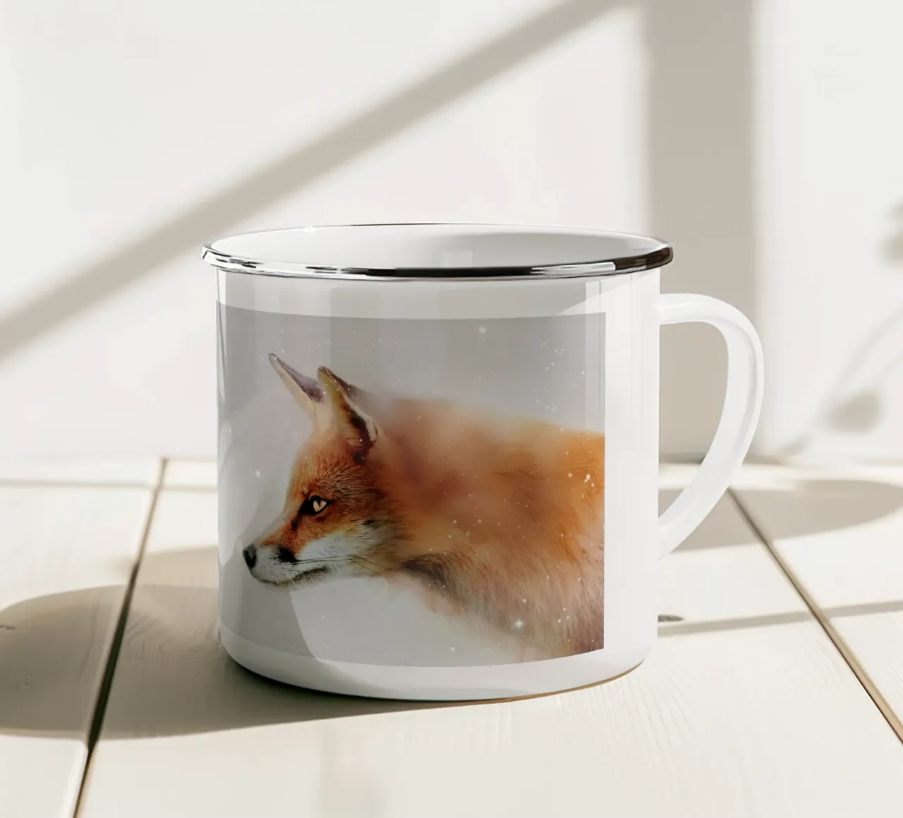 Volpe invernale innevata tazza in smalto da Winter Whispers