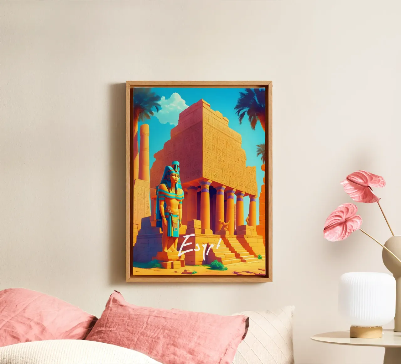 Oude Egypte Tempel Scène canvas met Baklijst van Charnwood Prints