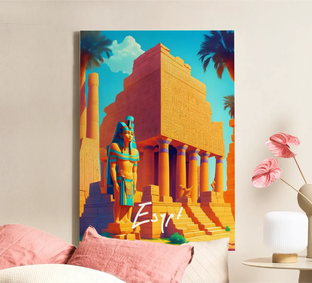 Oude Egypte Tempel Scène canvas met Baklijst van Charnwood Prints