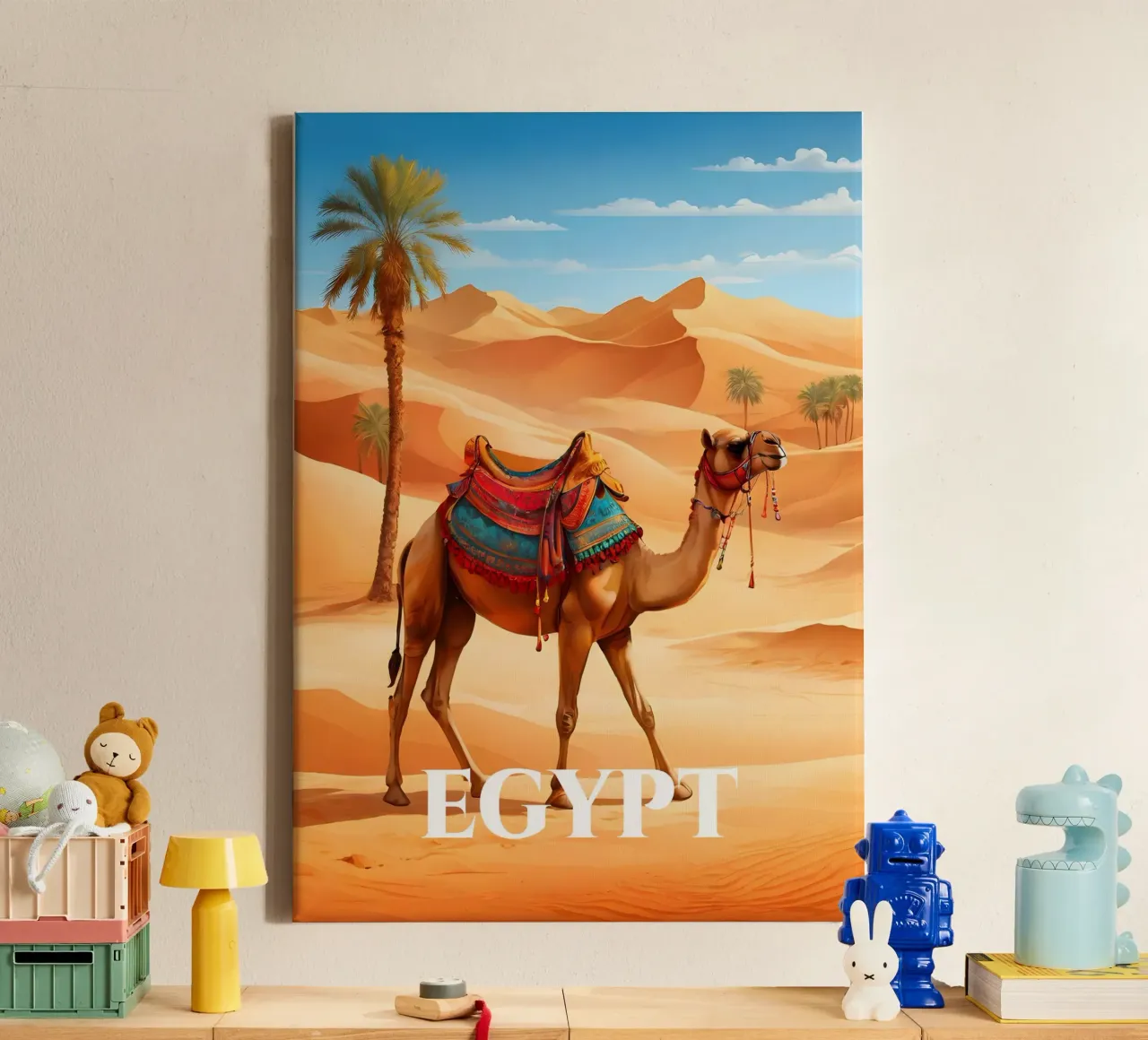 Egypt Camel in the Desert Scene canvas with Floater frame by Charnwood Prints