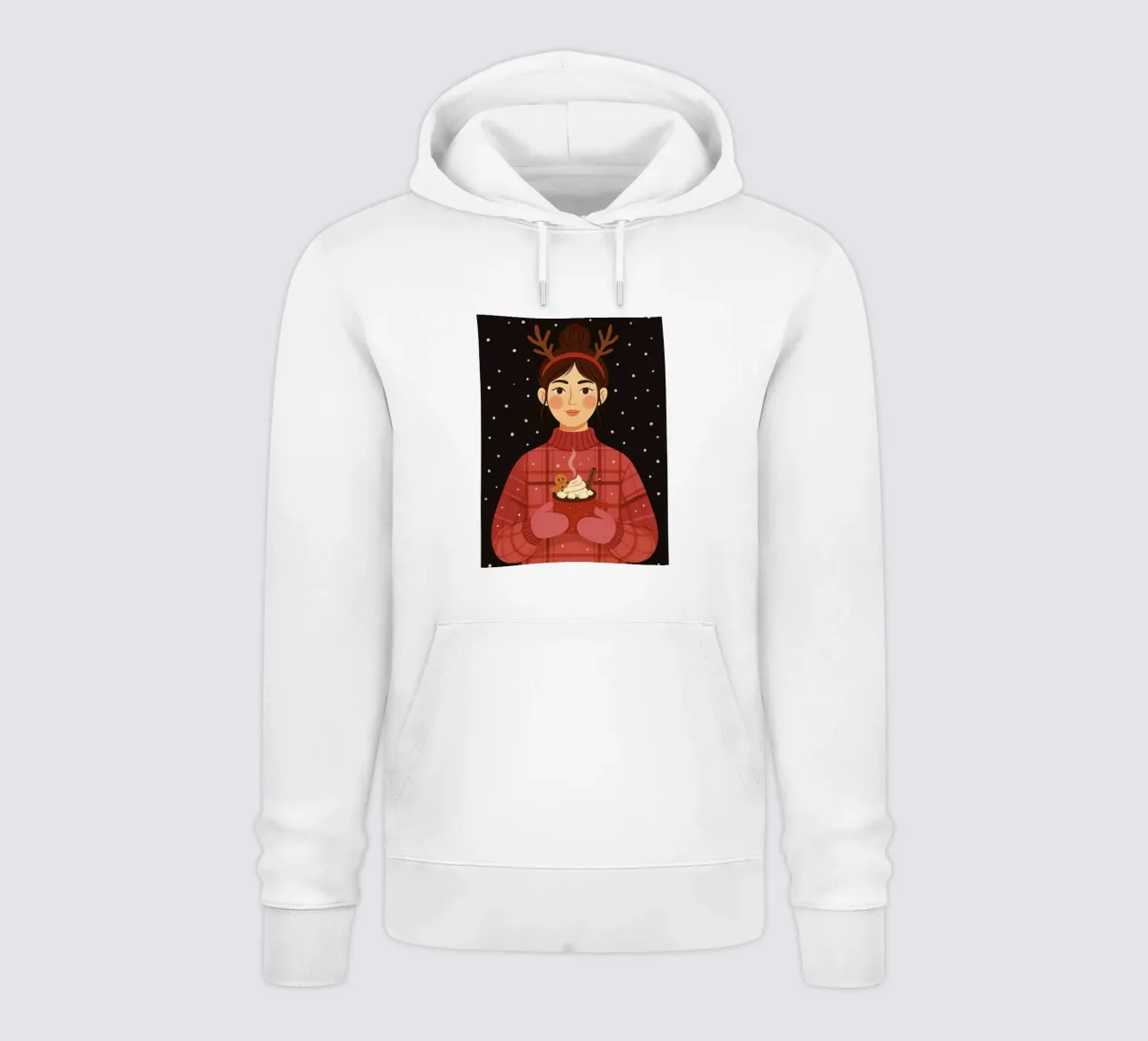 NATALE DONNA CALMA CON IN MANO UNA CIOCCOLATA CALDA felpa con cappuccio da CHRISTMAS ART