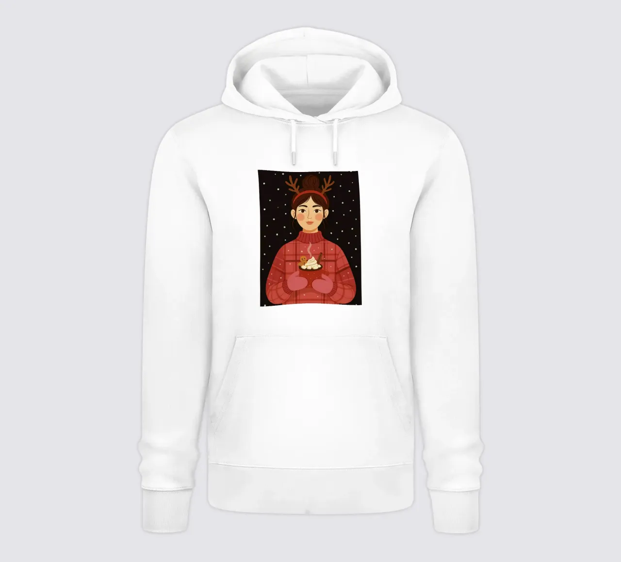 NATALE DONNA CALMA CON IN MANO UNA CIOCCOLATA CALDA felpa con cappuccio da CHRISTMAS ART