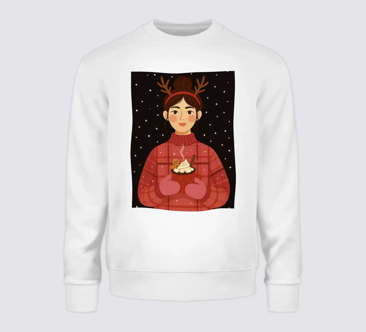 NATALE DONNA CALMA CON IN MANO UNA CIOCCOLATA CALDA felpa da CHRISTMAS ART