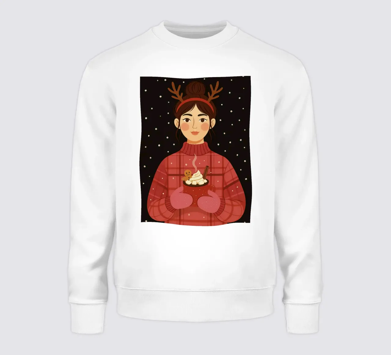 NATALE DONNA CALMA CON IN MANO UNA CIOCCOLATA CALDA felpa da CHRISTMAS ART