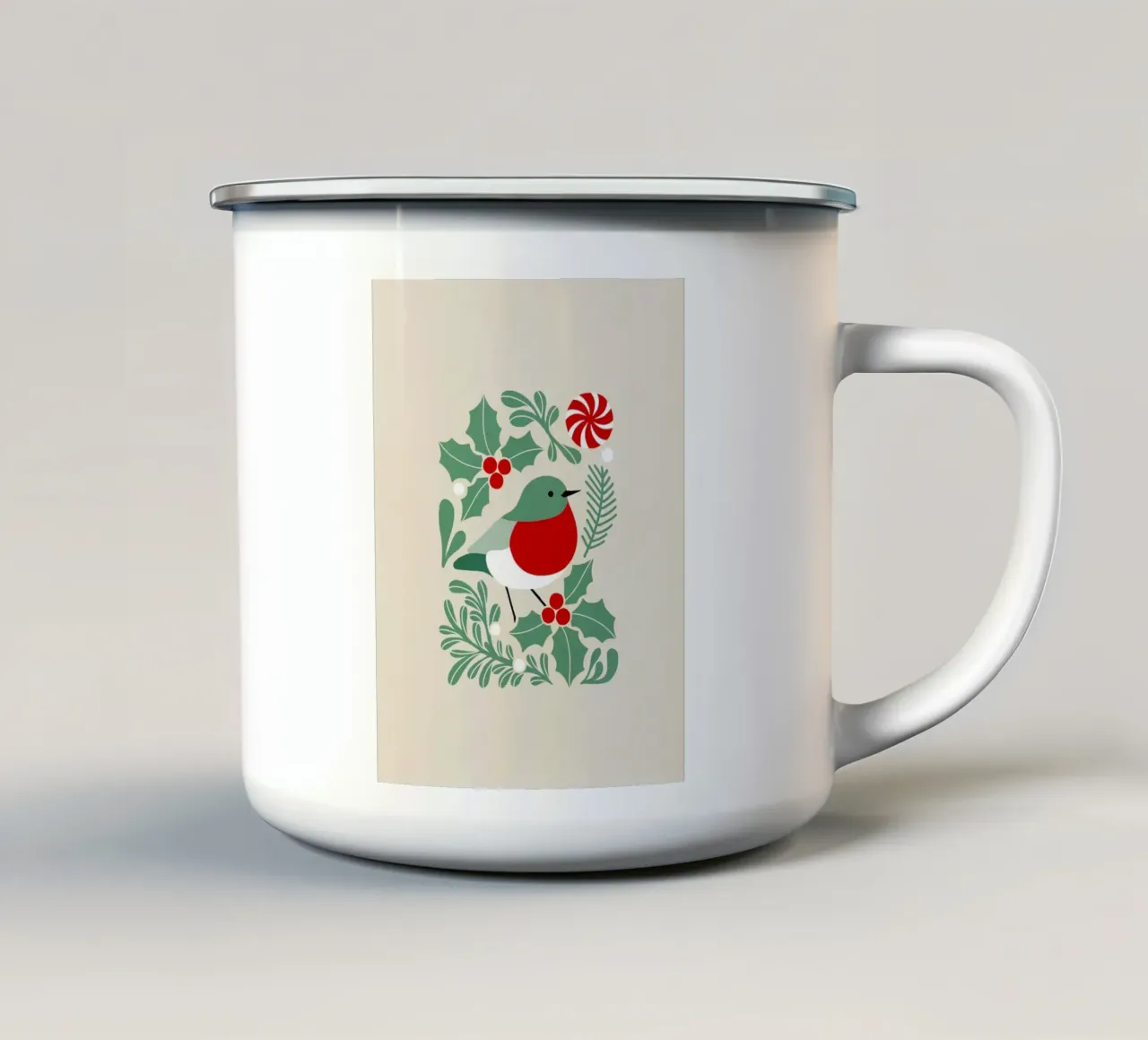 Pettirosso di Natale con agrifoglio - Minimal Art Nouveau tazza in smalto da Dominique Vari Christmas