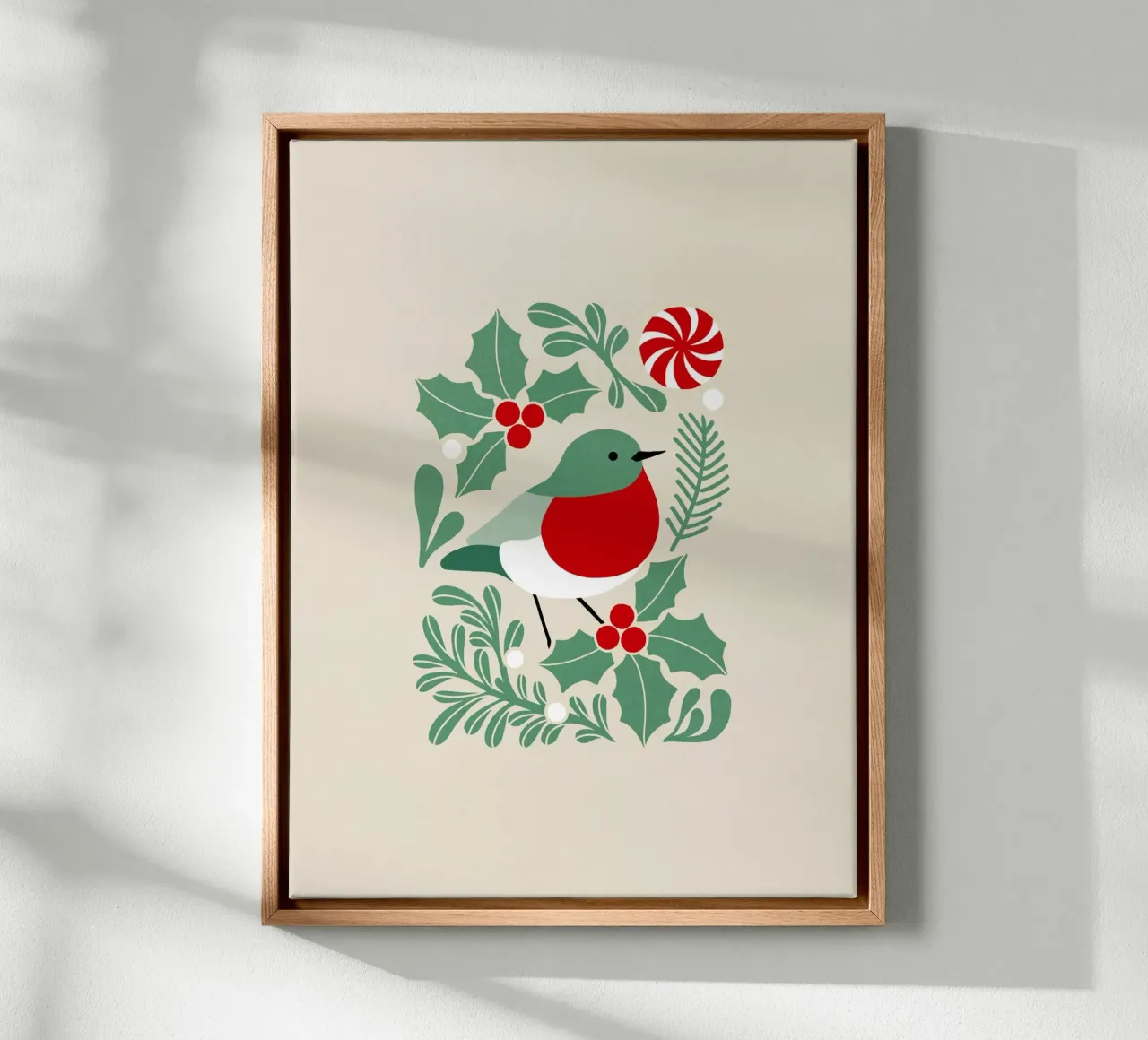 Kerst Robin met hulst - Minimal Art Nouveau canvas van Dominique Vari Christmas