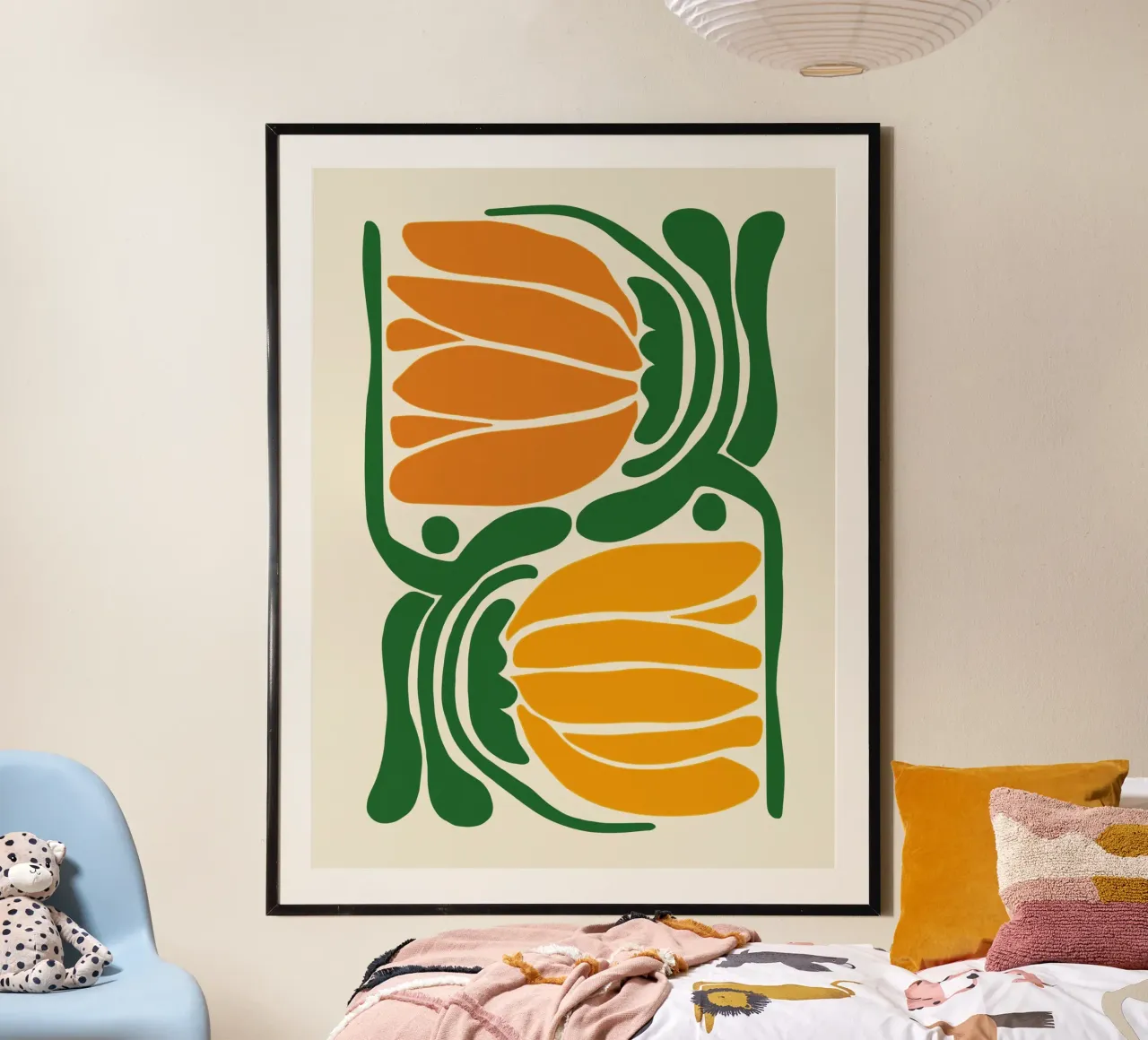 Botanical abstraction in green and orange poster by Autofocus