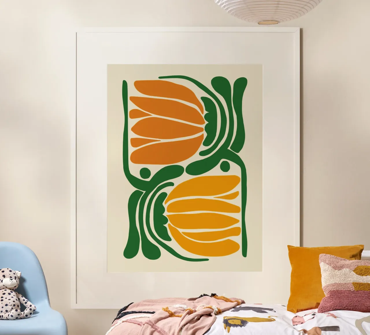 Botanical abstraction in green and orange poster by Autofocus