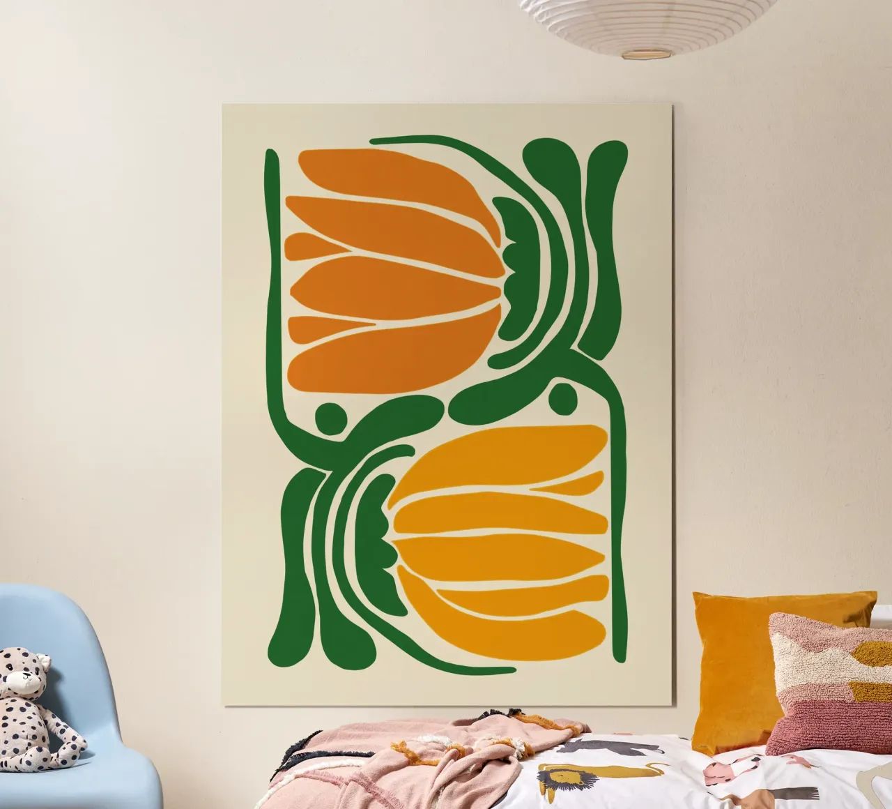 Botanical abstraction in green and orange poster by Autofocus