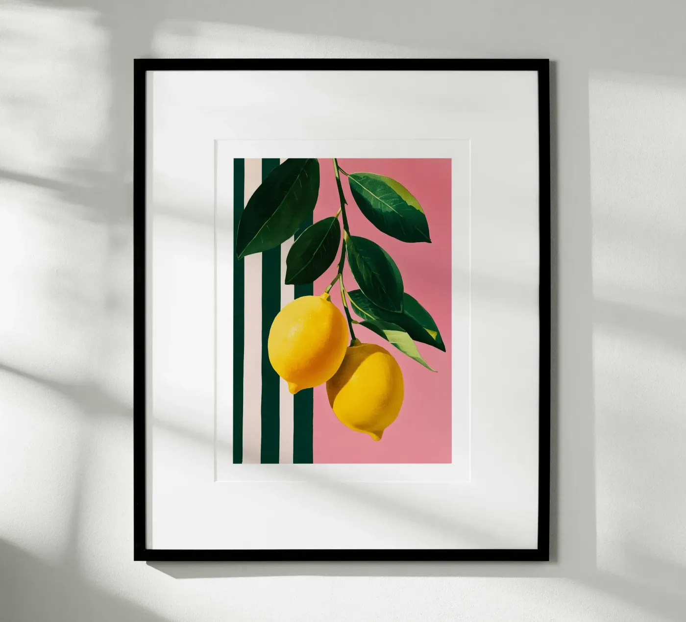 Lemon Branch on Pink Stripes Poster von Spice & Spoon Studio