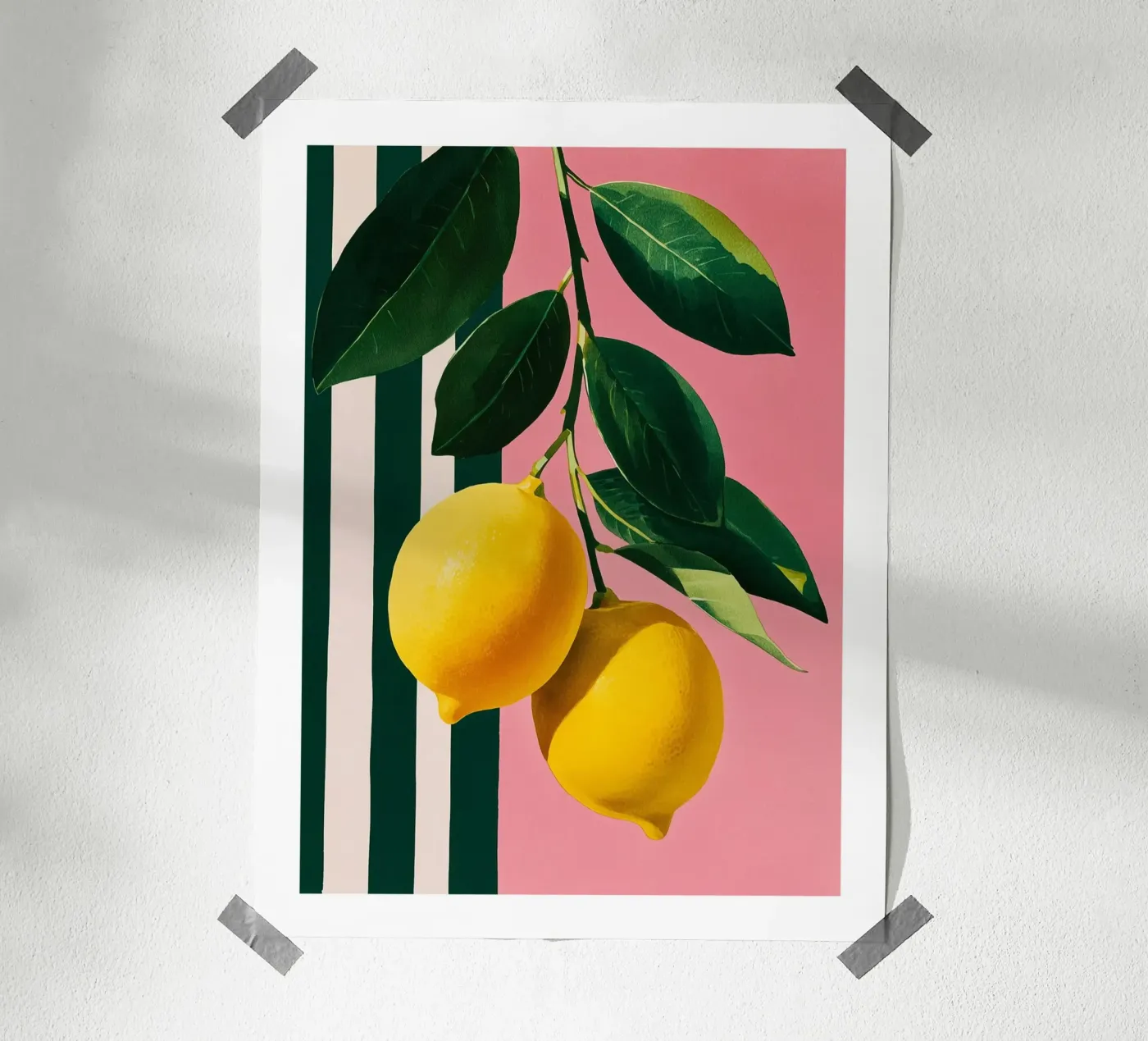 Lemon Branch on Pink Stripes Poster von Spice & Spoon Studio