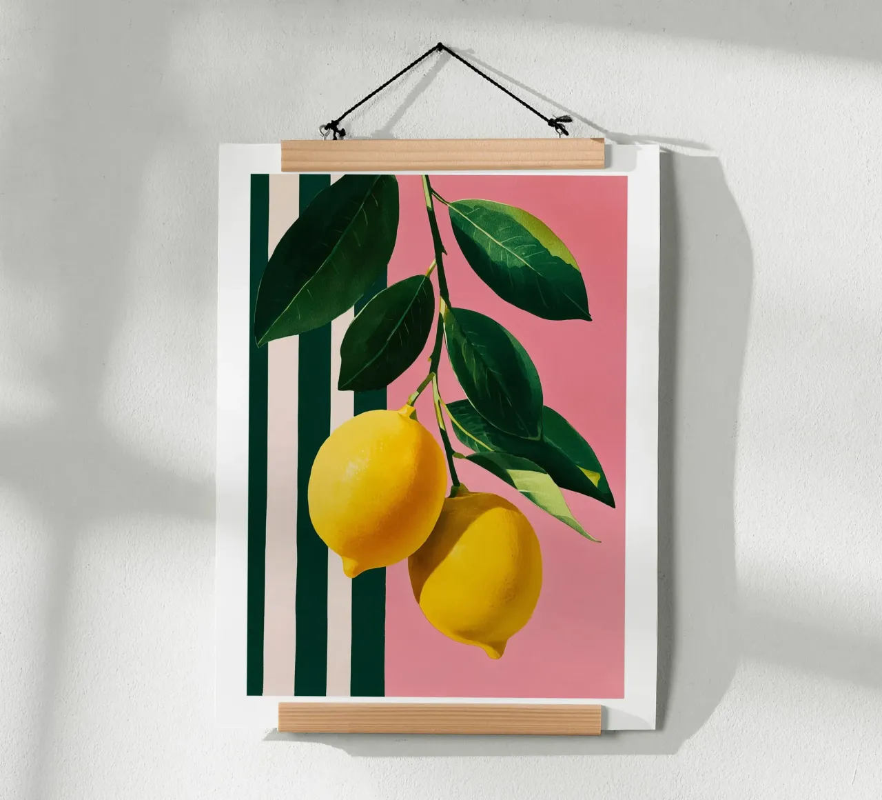 Lemon Branch on Pink Stripes poster by Spice & Spoon Studio