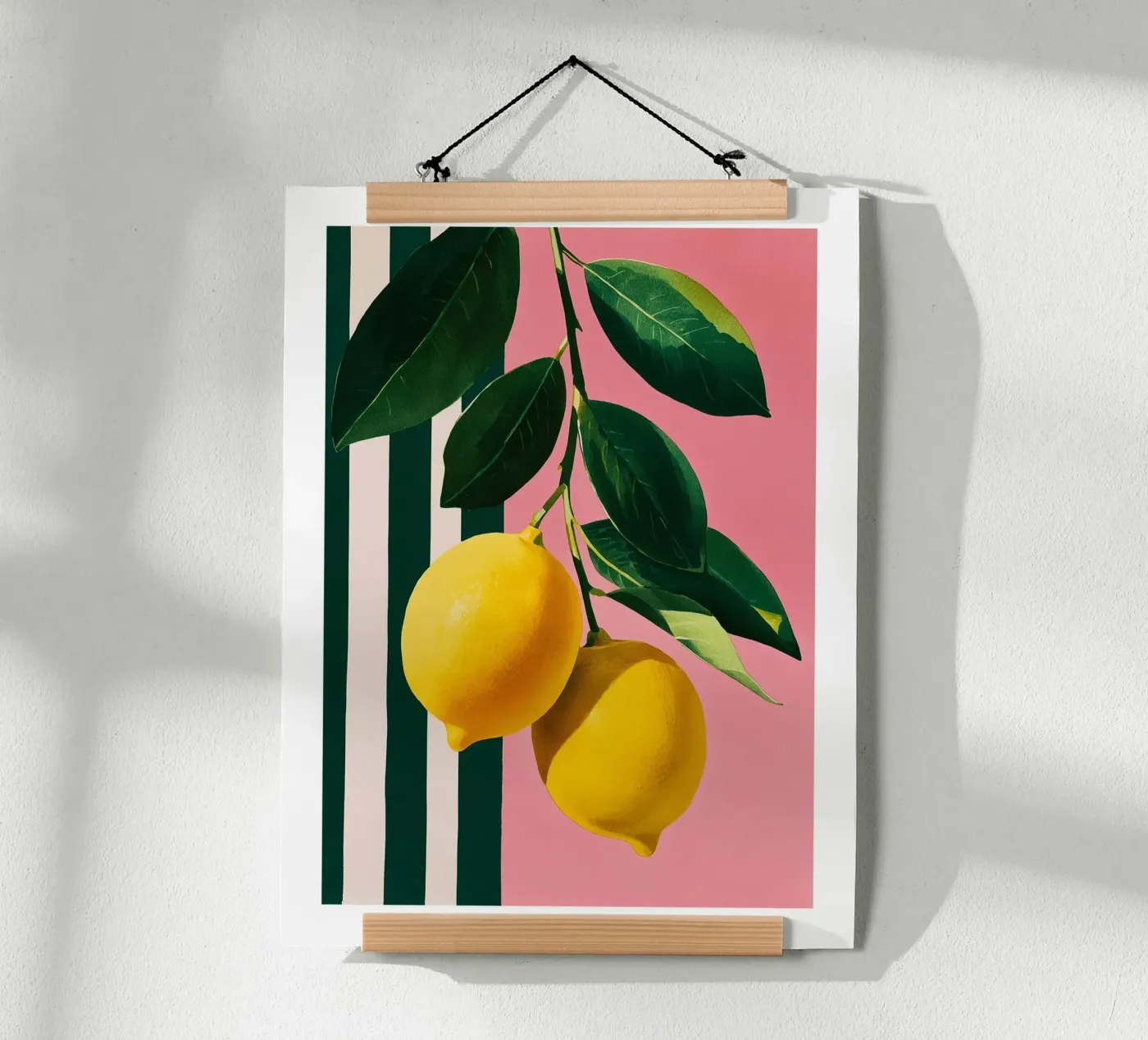 Lemon Branch on Pink Stripes Poster von Spice & Spoon Studio
