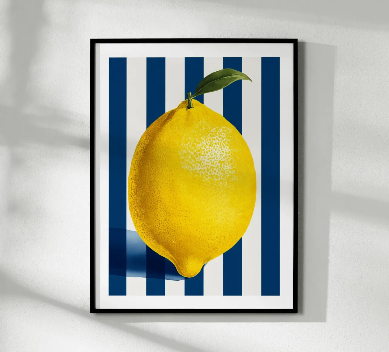Lemon with Leaf on Navy Stripes poster by Spice & Spoon Studio