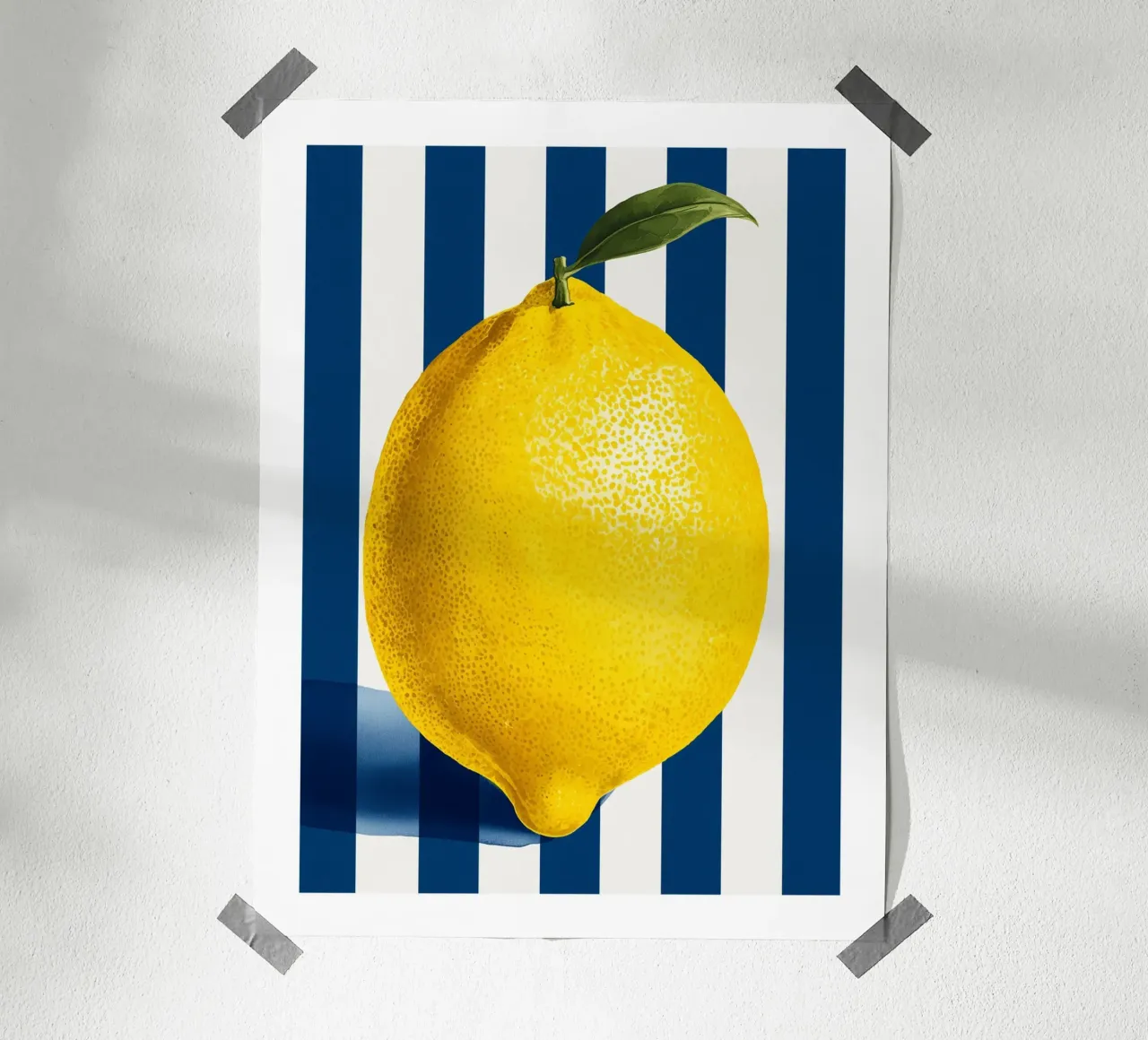 Lemon with Leaf on Navy Stripes poster by Spice & Spoon Studio
