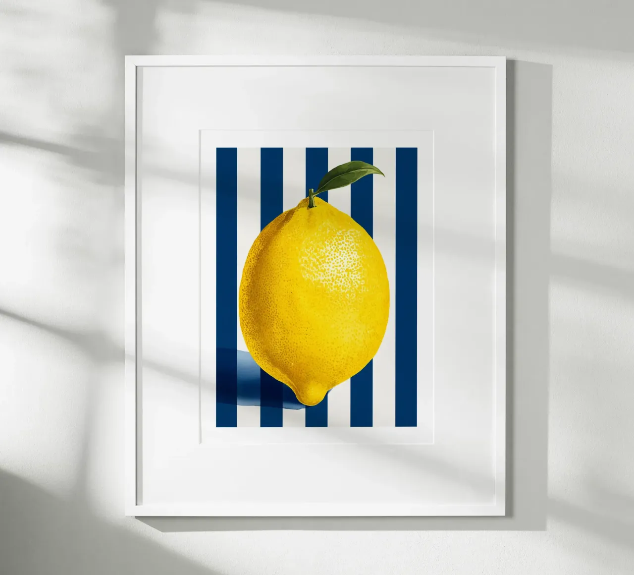 Lemon with Leaf on Navy Stripes poster by Spice & Spoon Studio