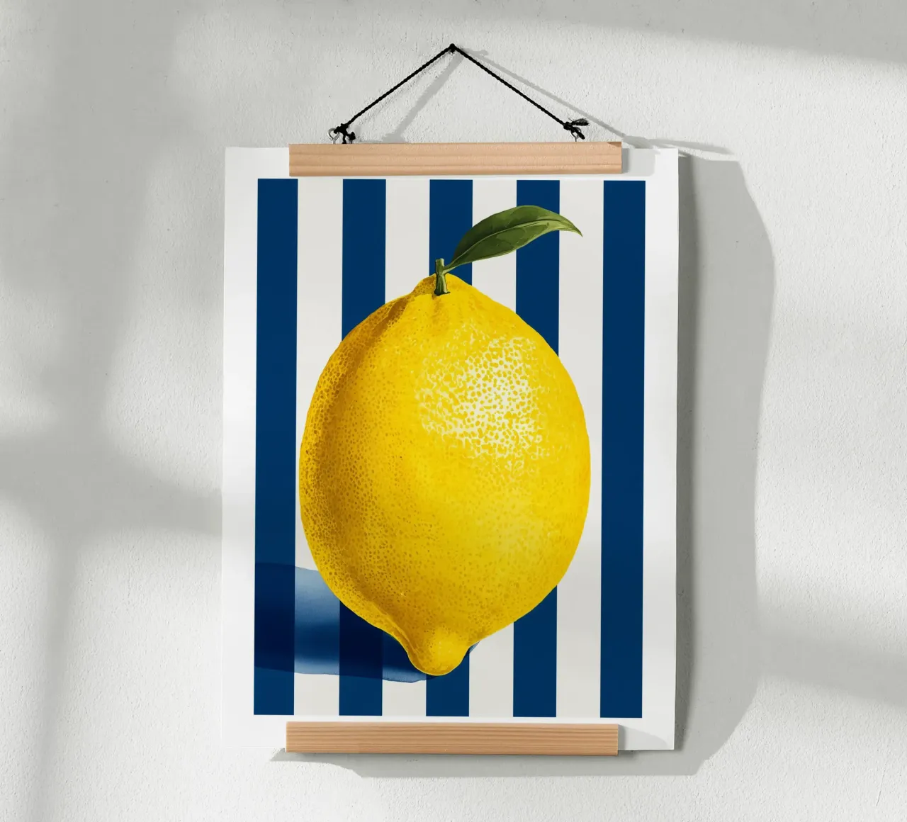 Lemon with Leaf on Navy Stripes poster by Spice & Spoon Studio
