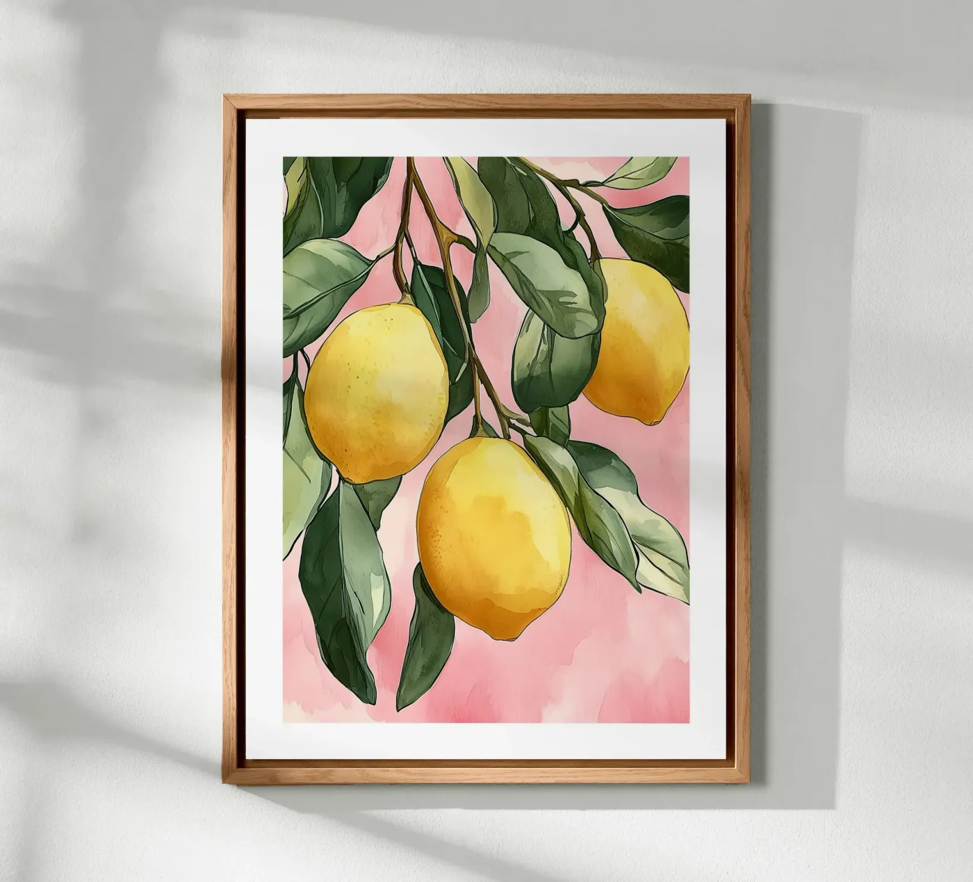 Branche de citronnier aquarelle sur blush alu dibond de Spice & Spoon Studio