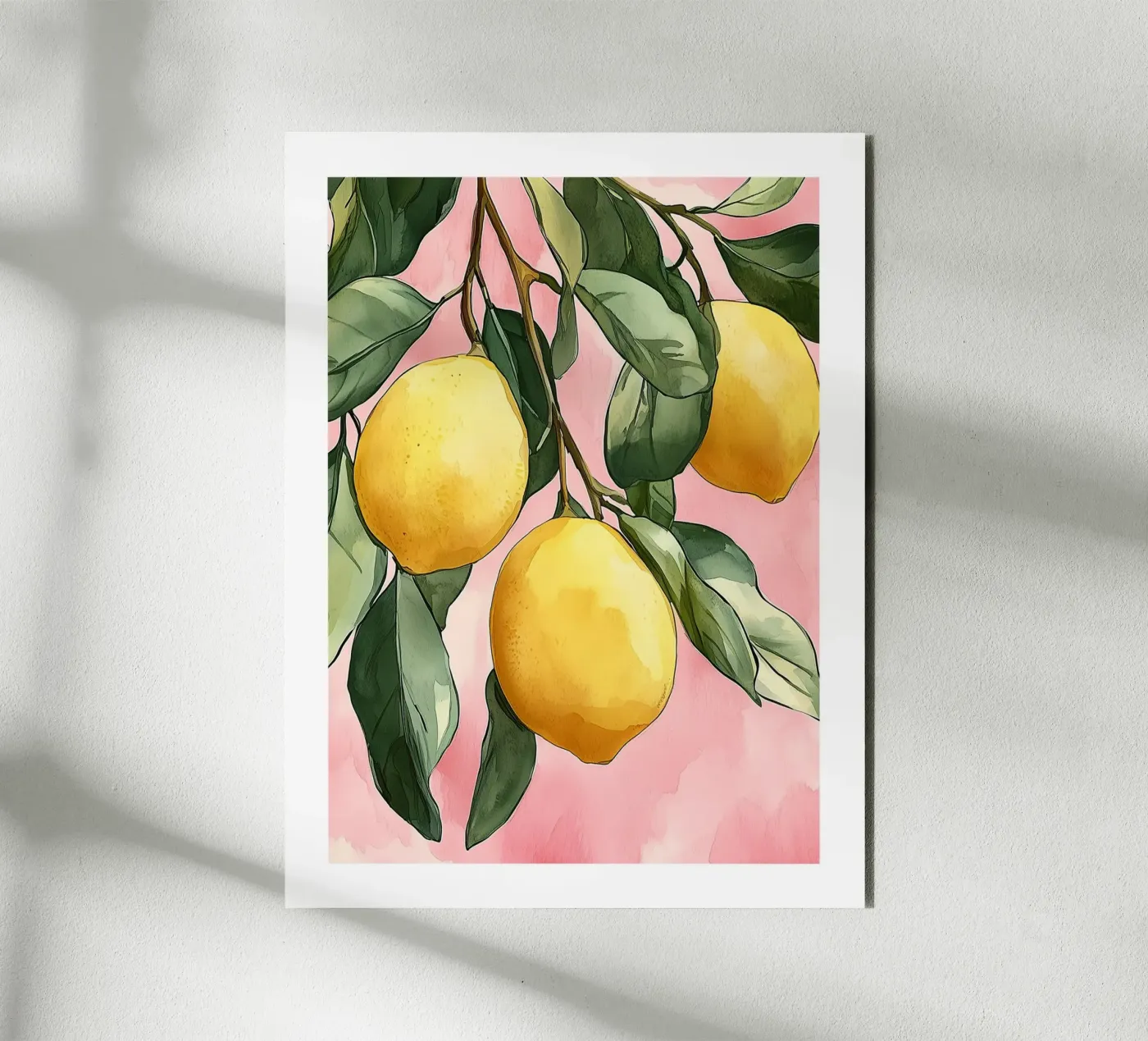 Branche de citronnier aquarelle sur blush alu dibond de Spice & Spoon Studio