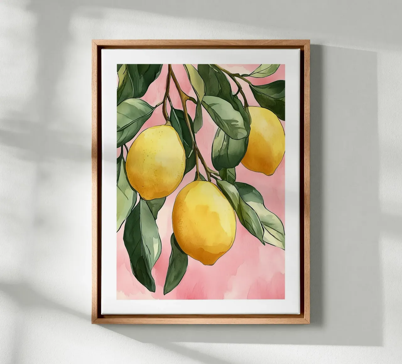 Watercolor Lemon Branch on Blush canvas by Spice & Spoon Studio