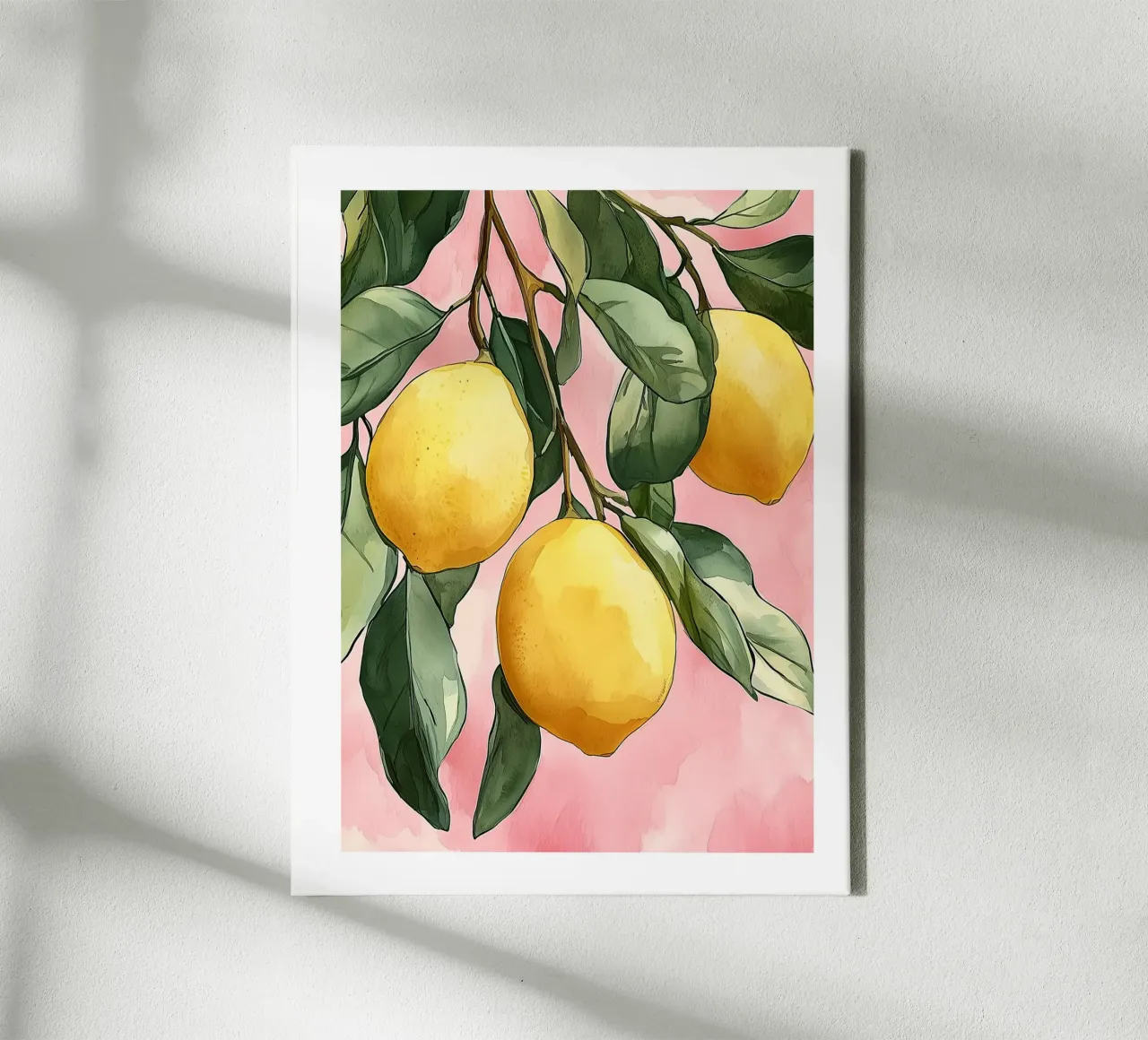 Watercolor Lemon Branch on Blush canvas by Spice & Spoon Studio